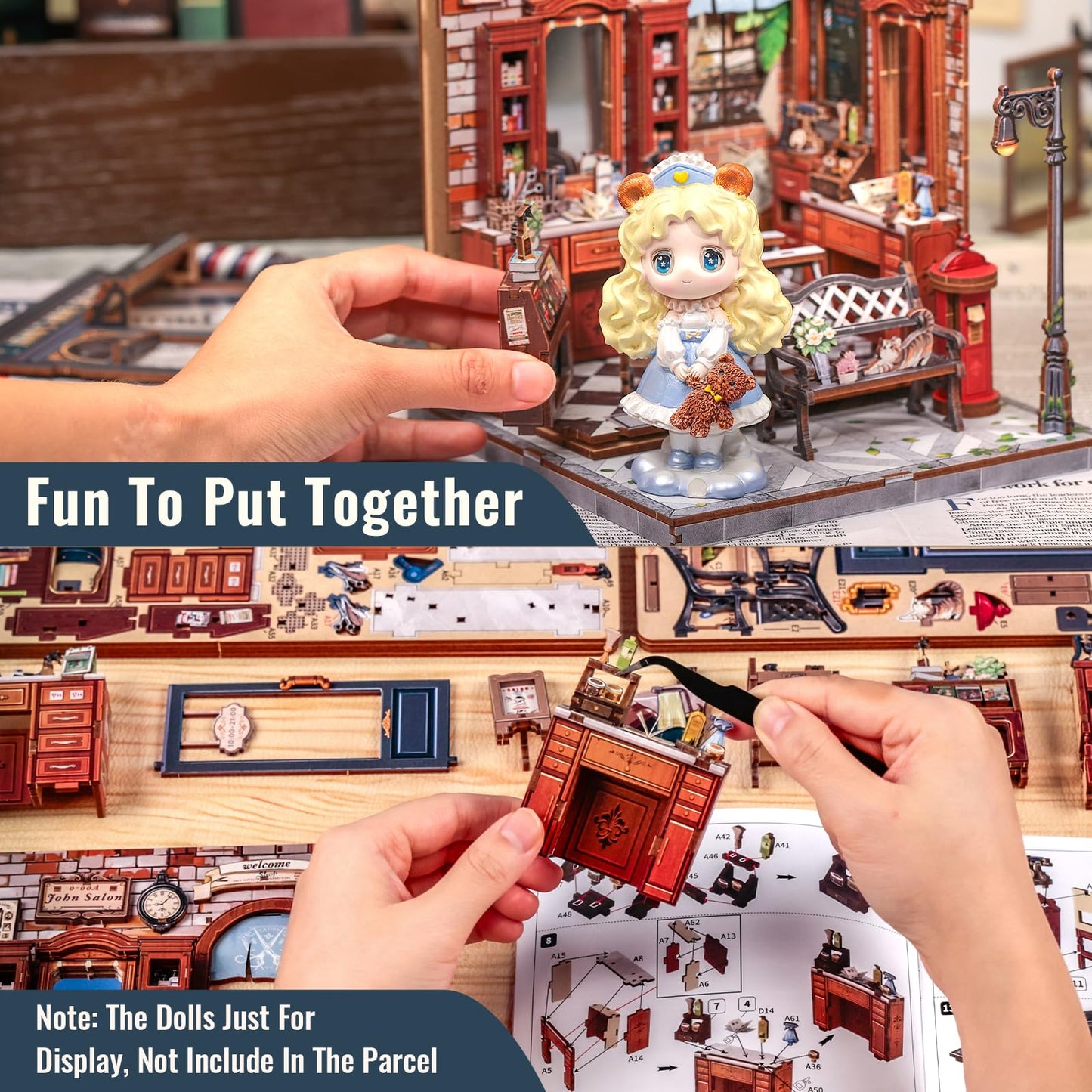 CUTEBEE Book Nook Kit – DIY Miniature Hair Salon Dollhouse (John's Hair Salon Edition)
