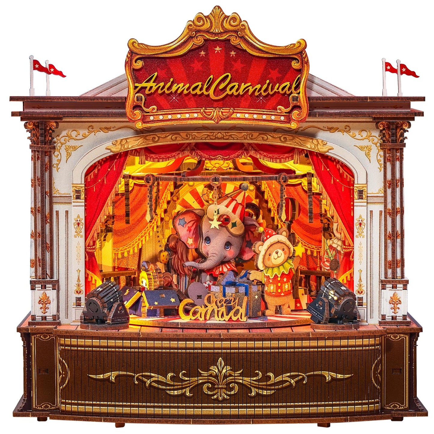 CUTEBEE 3D Wooden Puzzles Music Box – Merry-Go-Round DIY Book Nook with LED