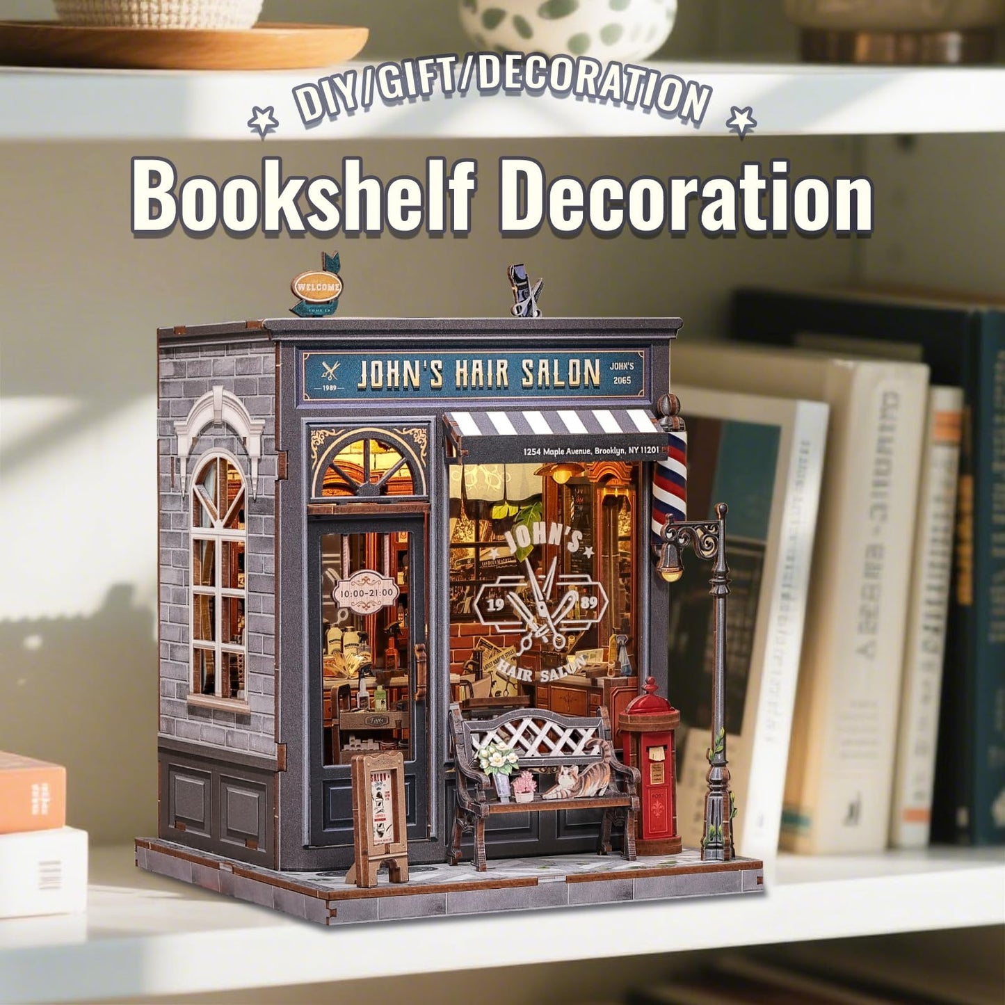 CUTEBEE Book Nook Kit – DIY Miniature Hair Salon Dollhouse (John's Hair Salon Edition)