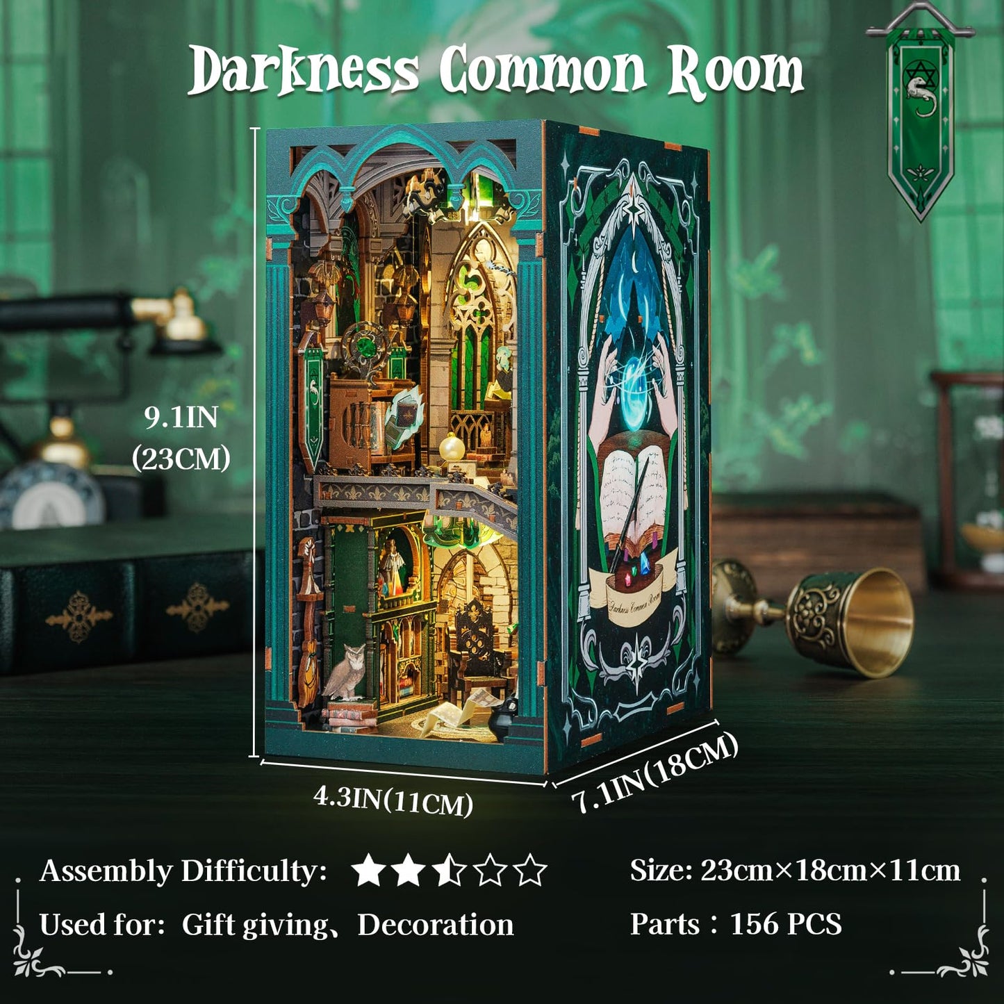 CUTEBEE Book Nook Kit - DIY Miniature House for Adults, 3D Wooden Puzzle (Darkness Common Room)