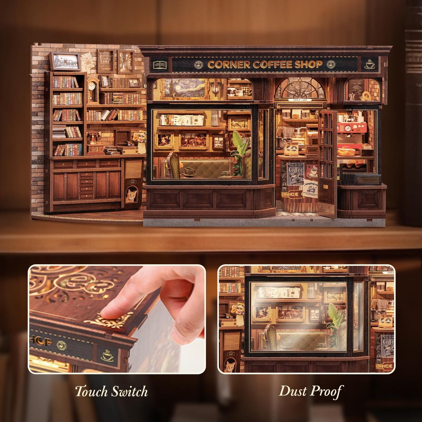 CUTEBEE Book Nook Kit | DIY Miniature Dollhouse with LED Bookend