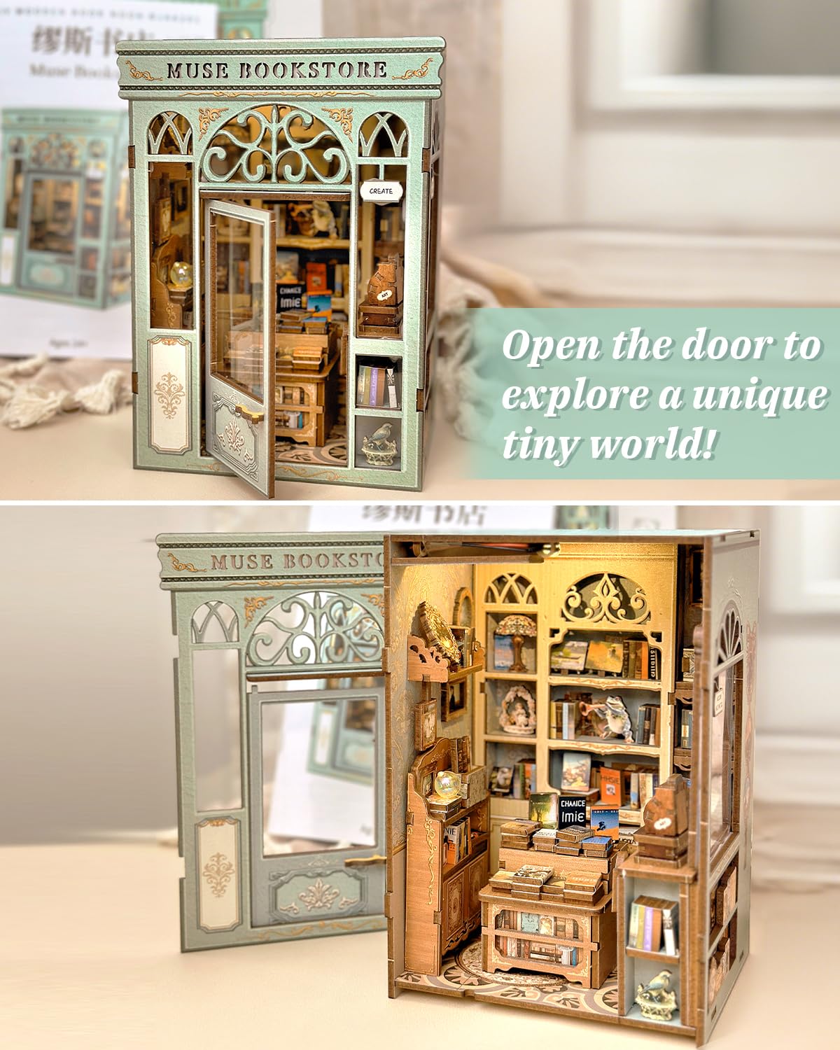 CUTEBEE Book Nook Kit – DIY Miniature Library for Shelves | 3D Wooden Puzzle