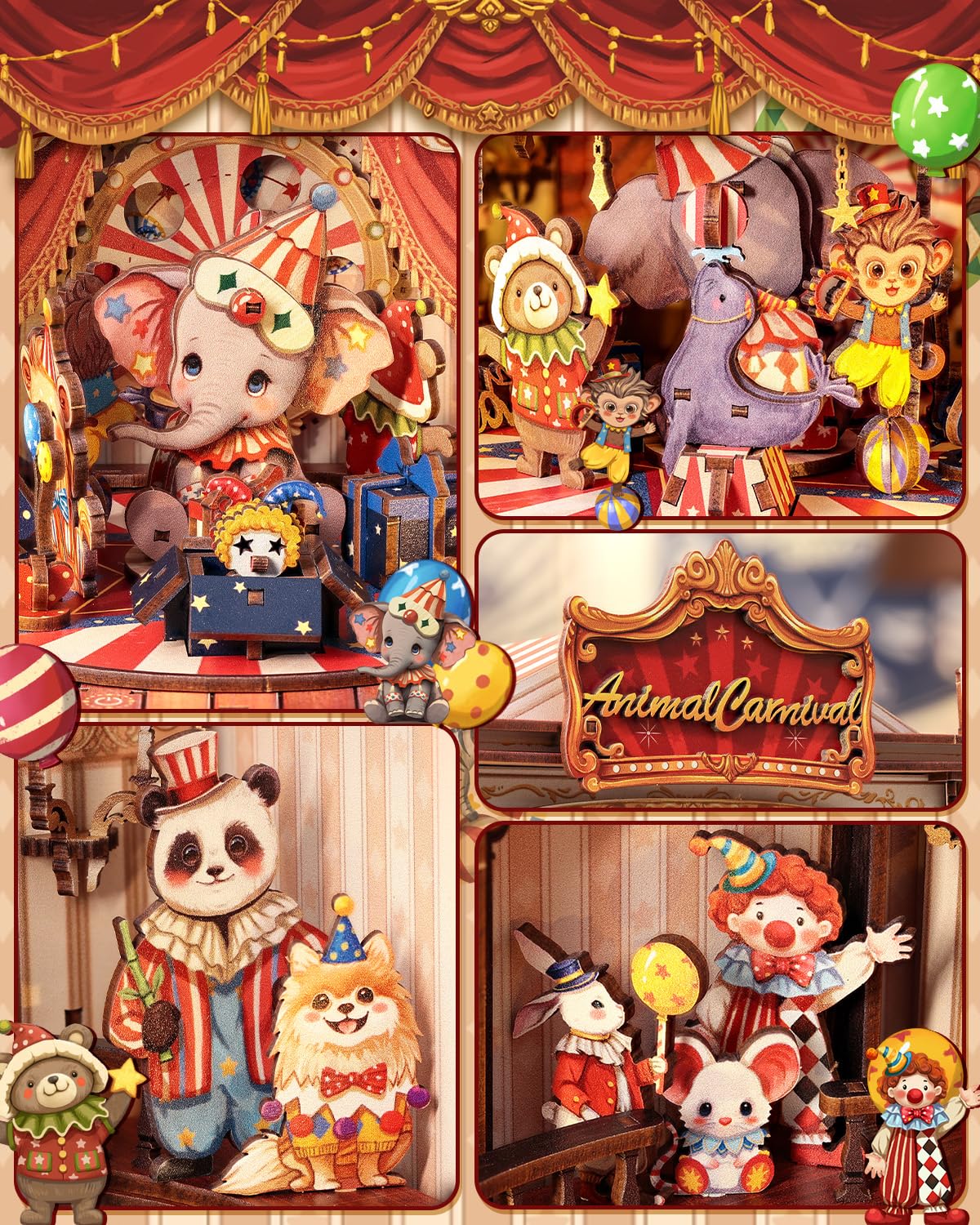 CUTEBEE 3D Wooden Puzzles Music Box – Merry-Go-Round DIY Book Nook with LED