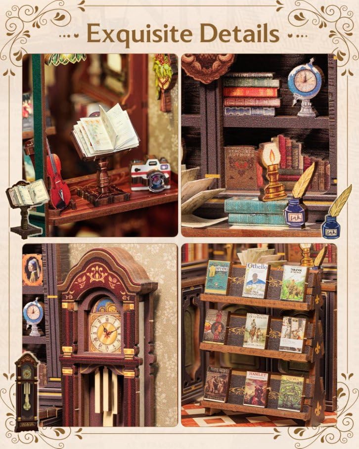 CUTEBEE Owl Bookstore Book Nook Kit – DIY LED Miniature House