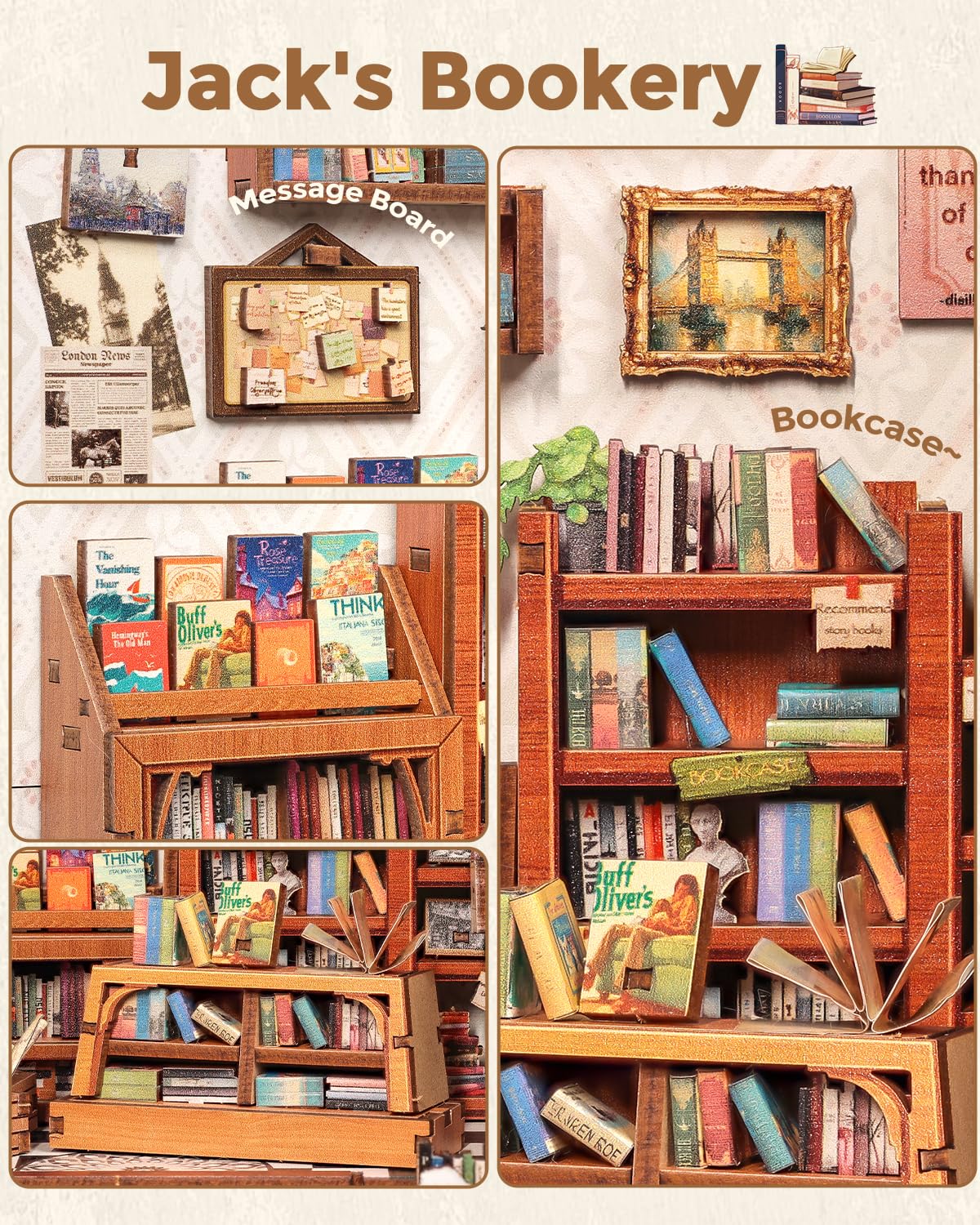 CUTEBEE Book Nook Kit - DIY Miniature Dollhouse with Sensor LED Lighting for Adults & Teens