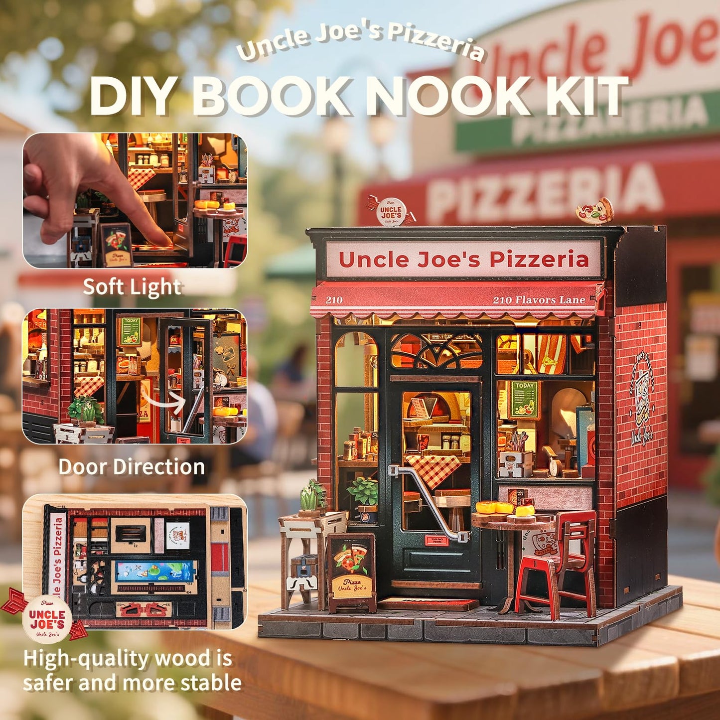 CUTEBEE Book Nook Kit - Uncle Joe's Pizzeria DIY Miniature House for Adults & Teens