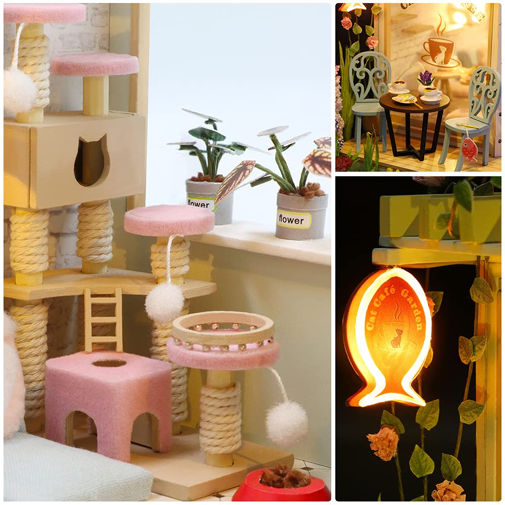 CUTEBEE Dollhouse Miniature Kit with Furniture — DIY Wooden Dollhouse, Dust-Proof Display