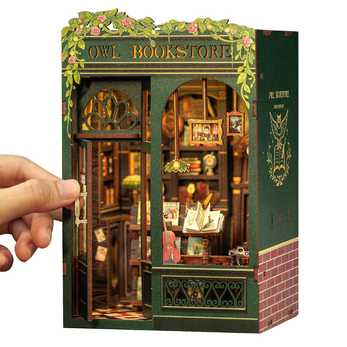 CUTEBEE Owl Bookstore Book Nook Kit – DIY LED Miniature House