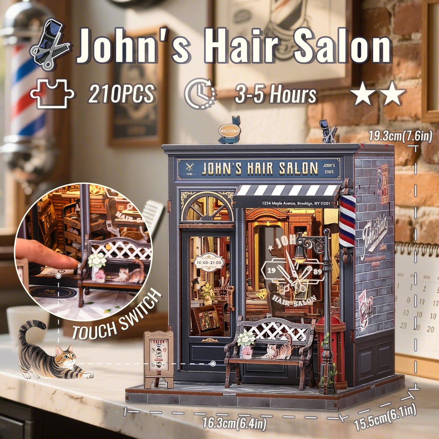 CUTEBEE Book Nook Kit – DIY Miniature Hair Salon Dollhouse (John's Hair Salon Edition)