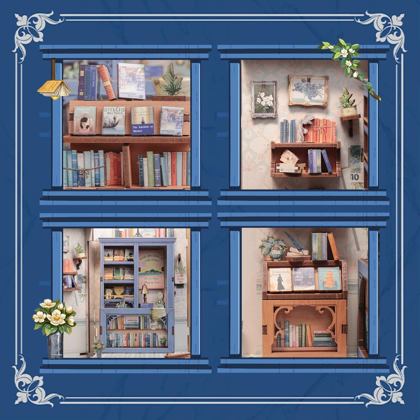 CUTEBEE DIY Book Nook Kit — Miniature House Kit with Sensor LED Light