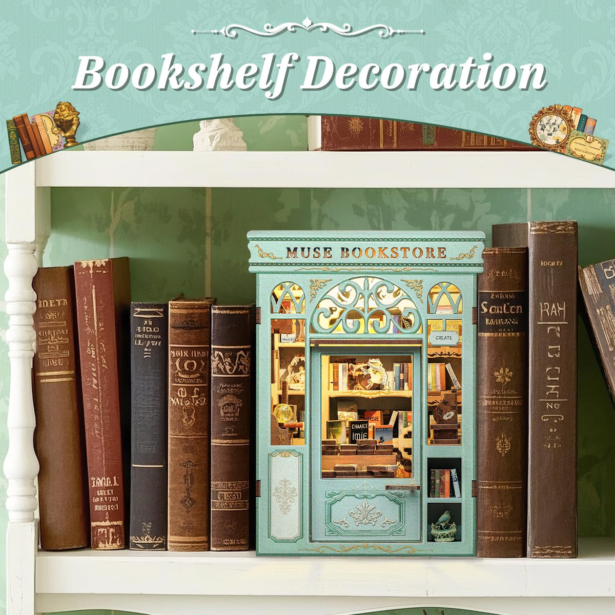 CUTEBEE Book Nook Kit – DIY Miniature Library for Shelves | 3D Wooden Puzzle