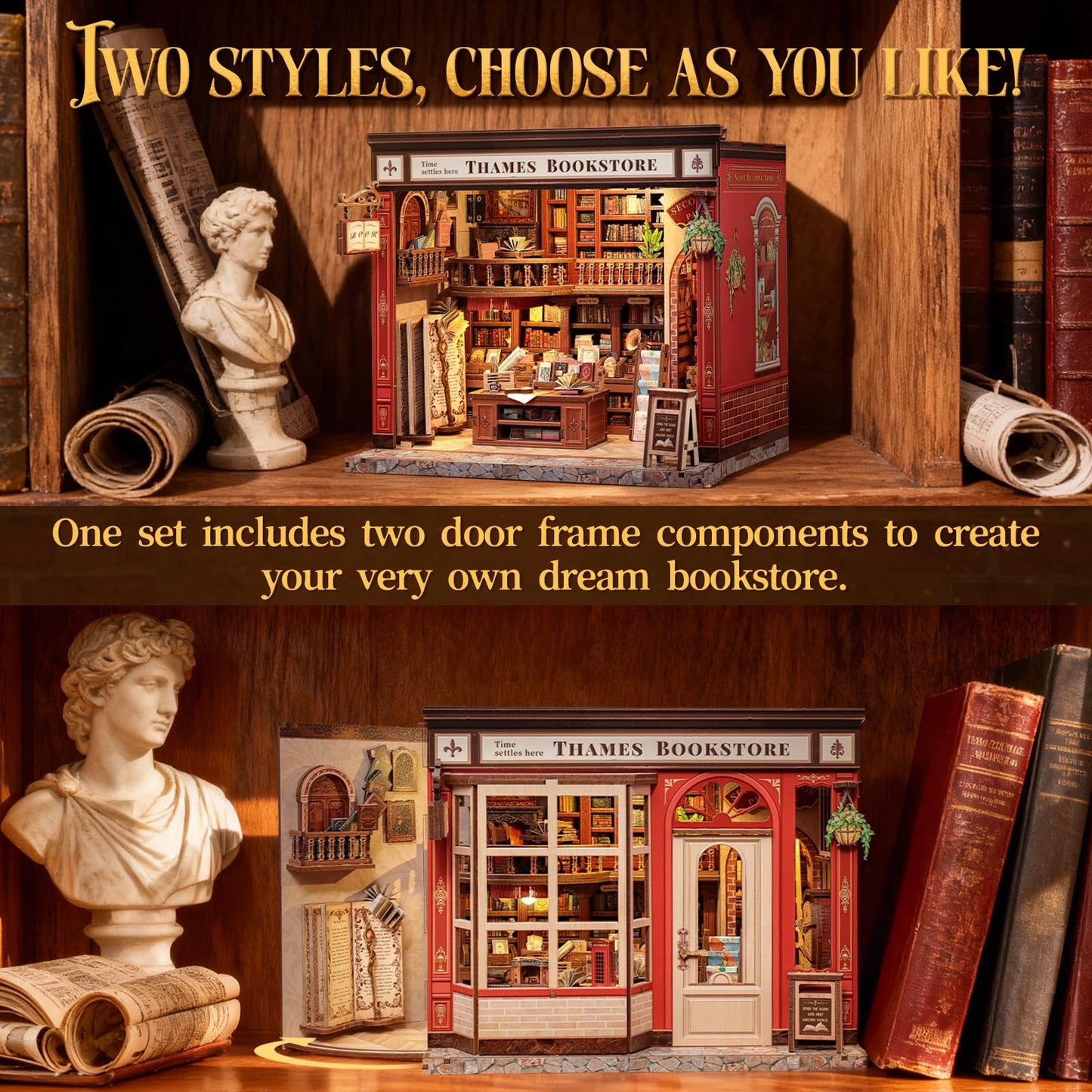 CUTEBEE Thames Bookstore Kit – DIY Miniature Library Book Nook for Shelf Decor
