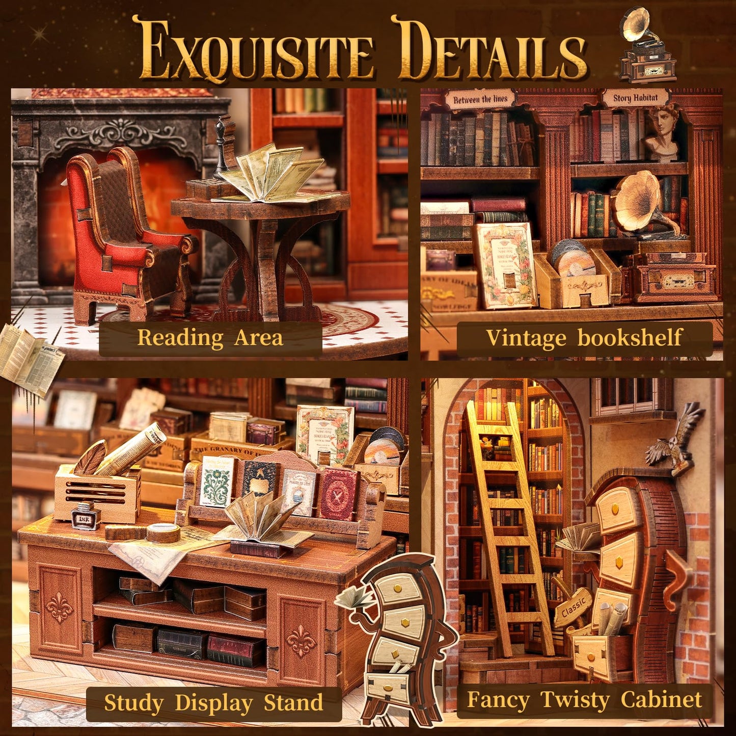 CUTEBEE Thames Bookstore Kit – DIY Miniature Library Book Nook for Shelf Decor