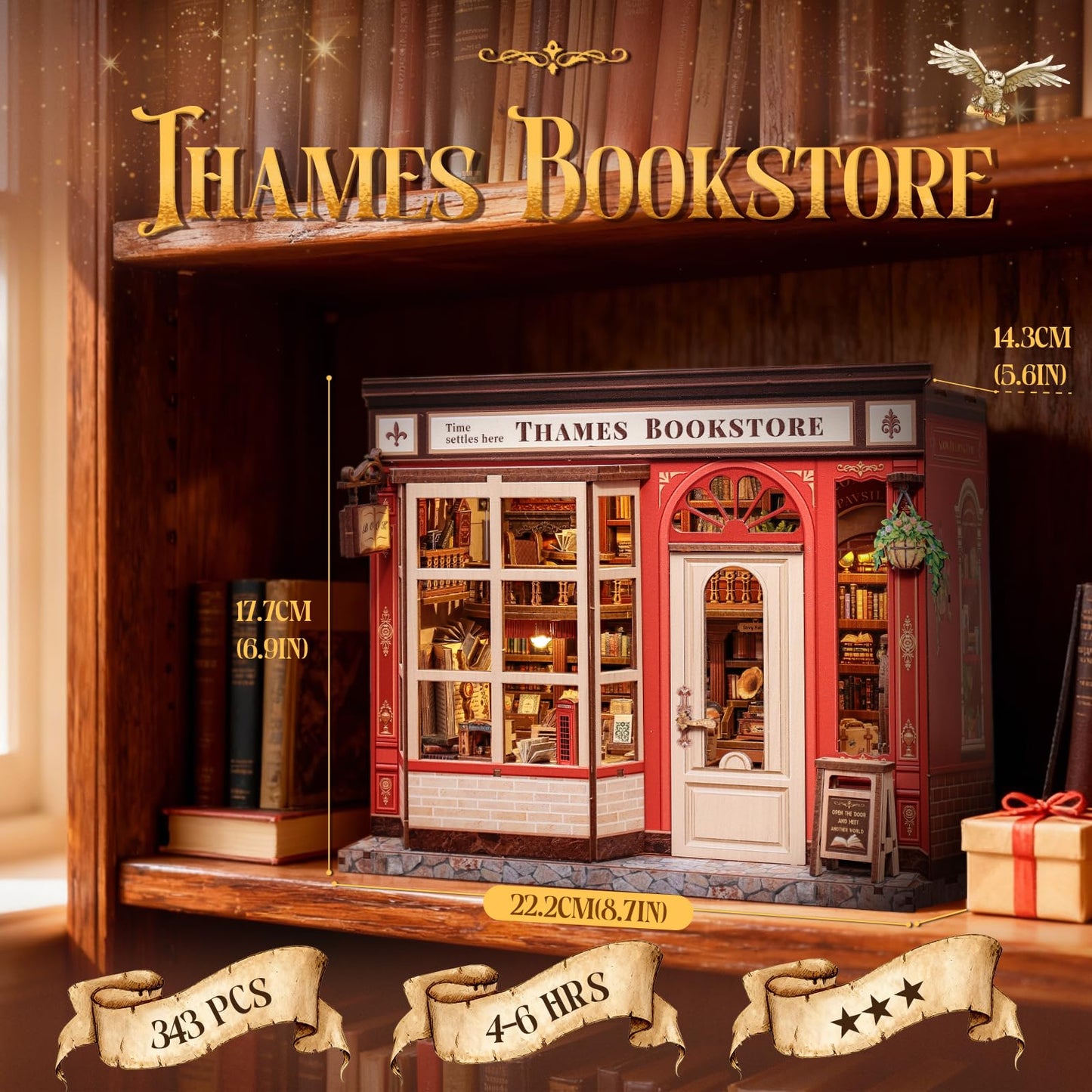 CUTEBEE Thames Bookstore Kit – DIY Miniature Library Book Nook for Shelf Decor