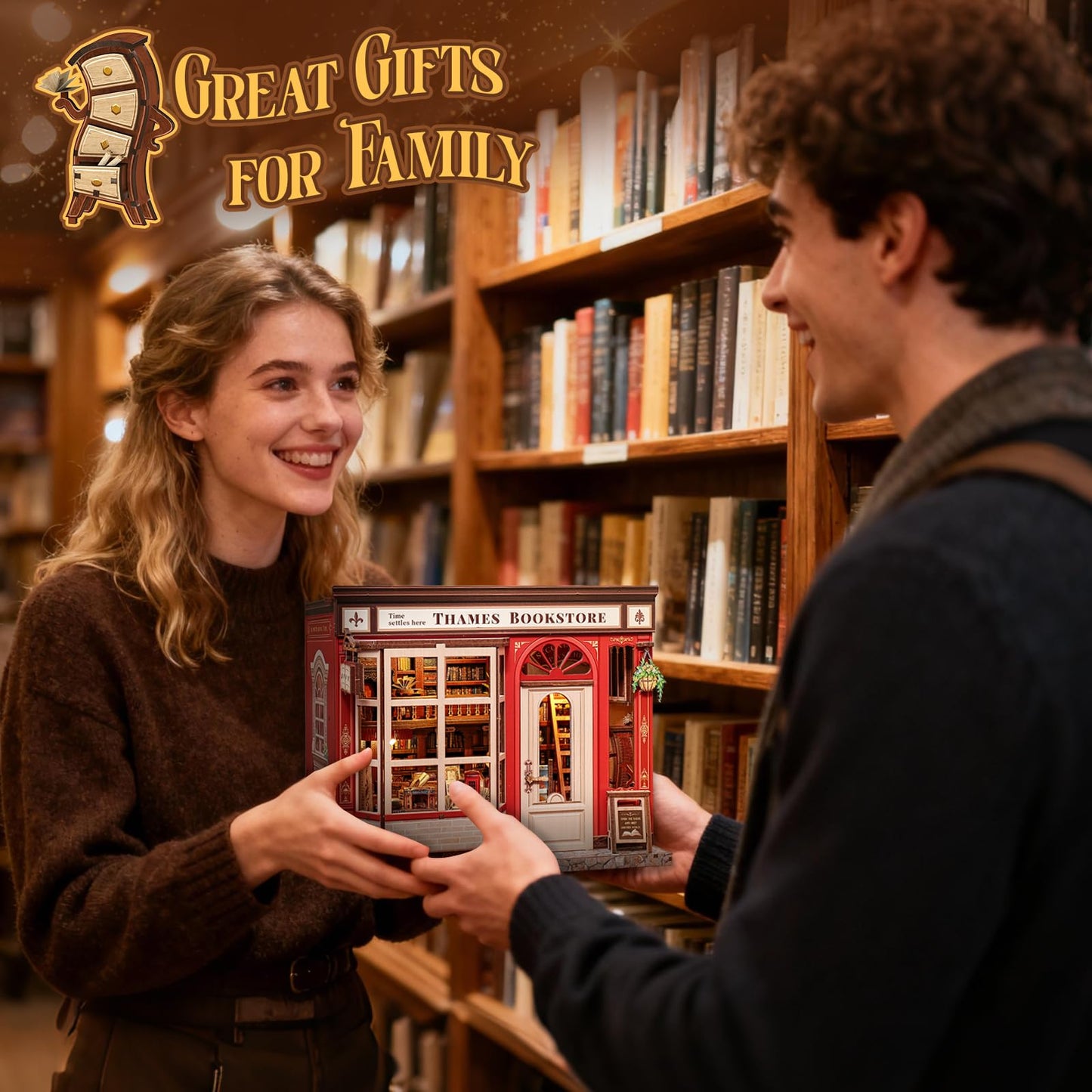 CUTEBEE Thames Bookstore Kit – DIY Miniature Library Book Nook for Shelf Decor