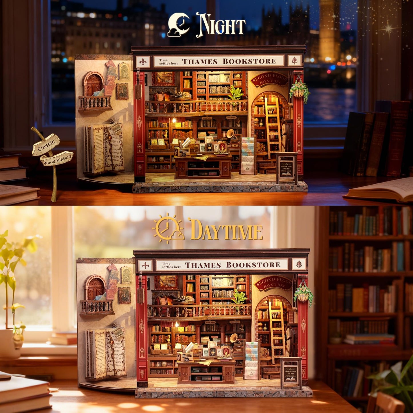 CUTEBEE Thames Bookstore Kit – DIY Miniature Library Book Nook for Shelf Decor