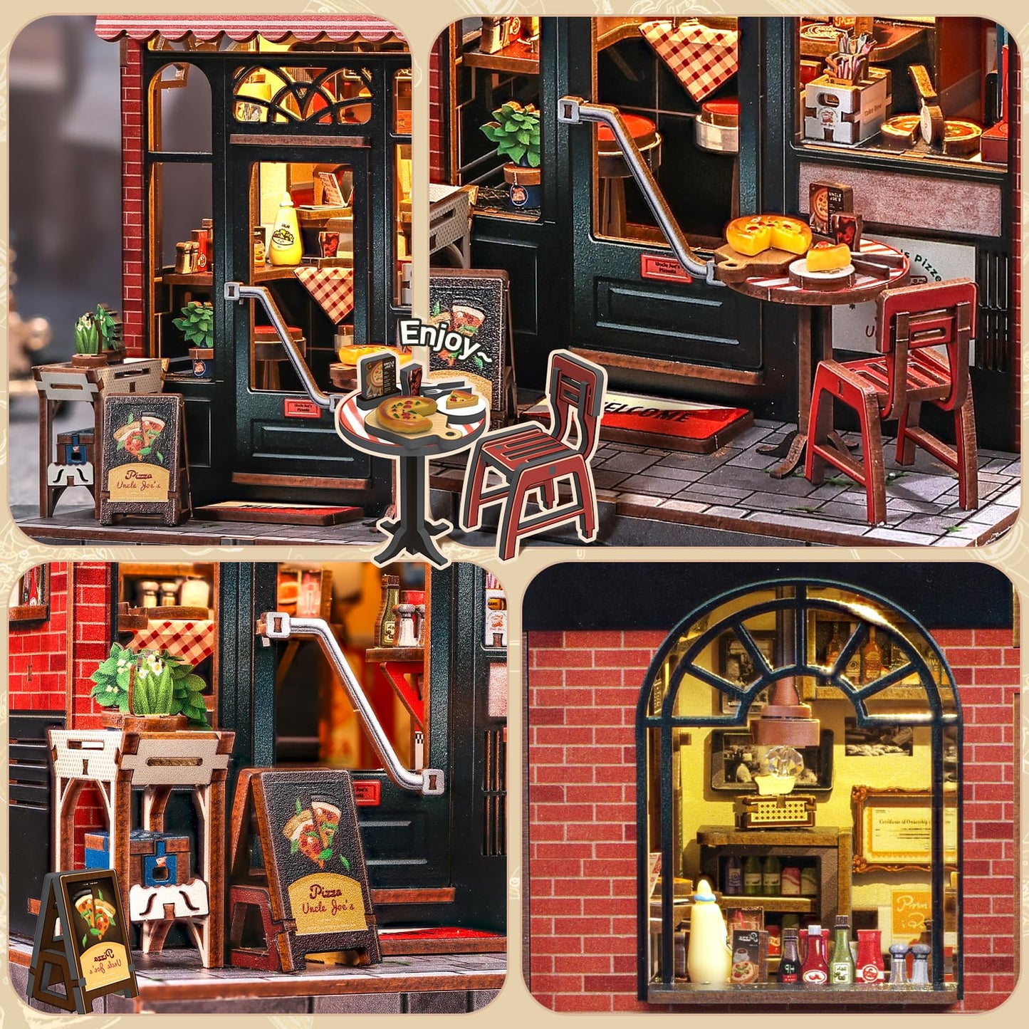 CUTEBEE Book Nook Kit - Uncle Joe's Pizzeria DIY Miniature House for Adults & Teens