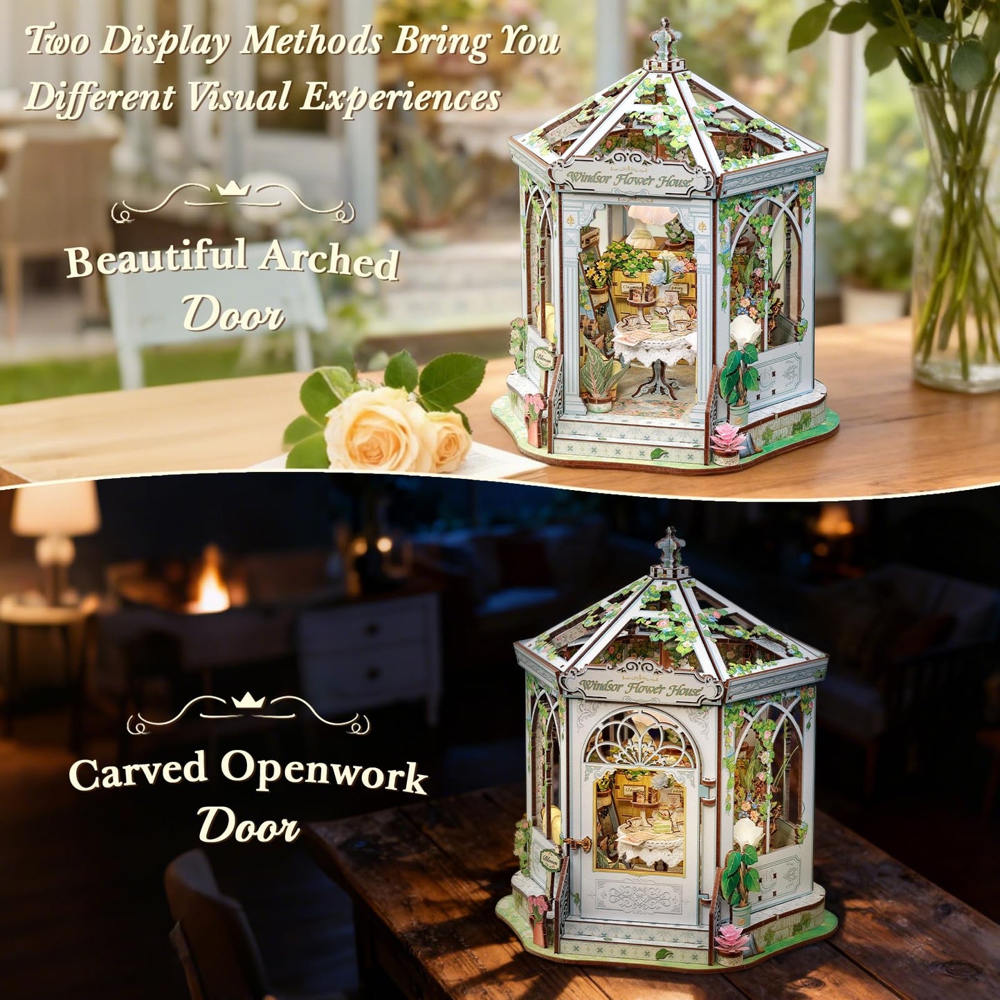 CUTEBEE Windsor Flower House Kit – DIY 3D Miniature Dollhouse with LED Lights