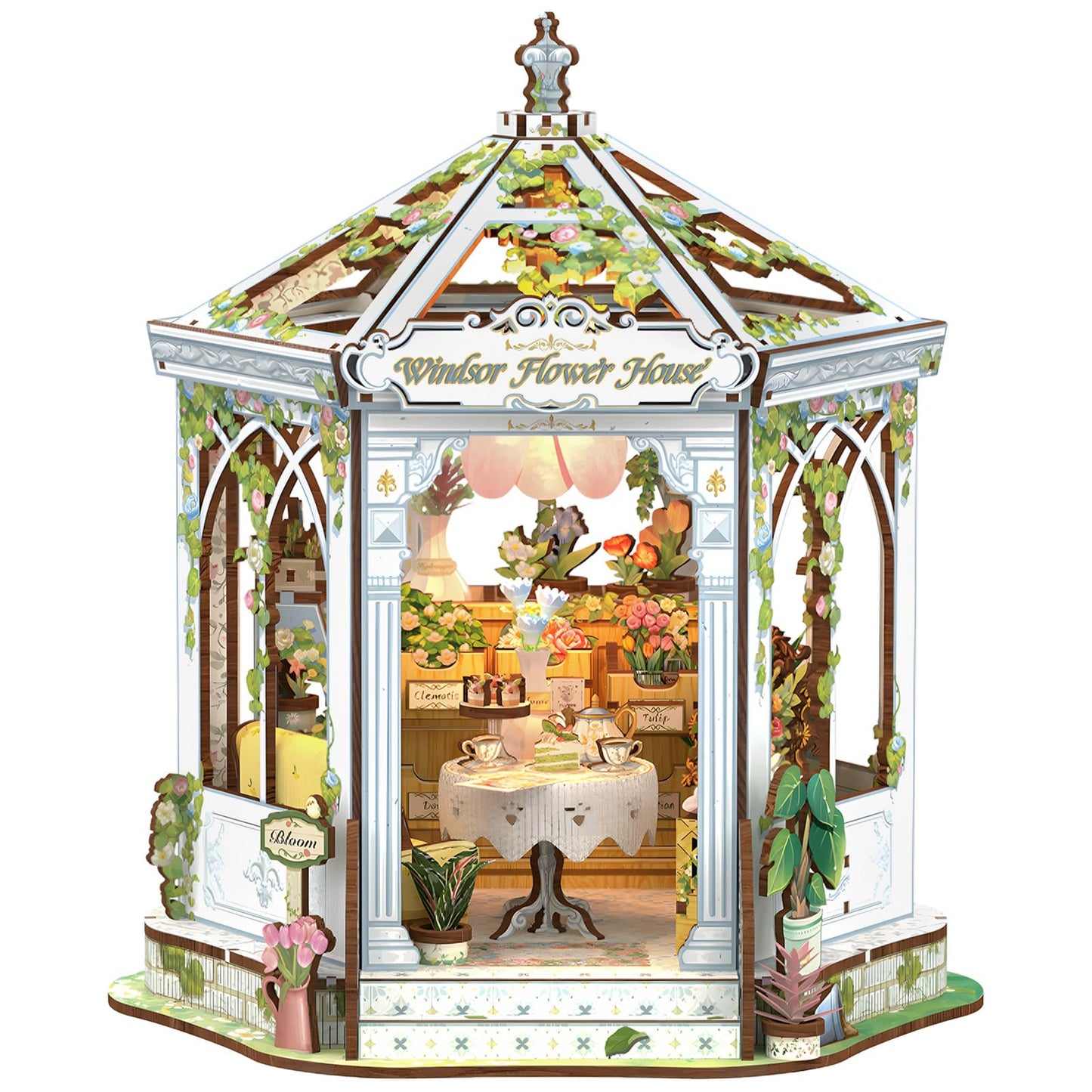 CUTEBEE Windsor Flower House Kit – DIY 3D Miniature Dollhouse with LED Lights