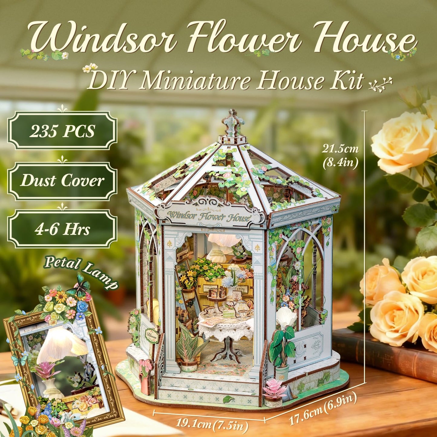 CUTEBEE Windsor Flower House Kit – DIY 3D Miniature Dollhouse with LED Lights