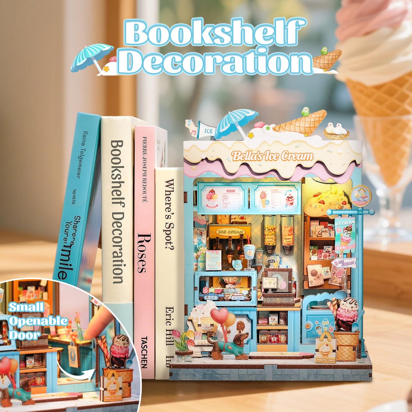 CUTEBEE Book Nook Kit - Bella's Ice Cream Miniature for Bookshelves