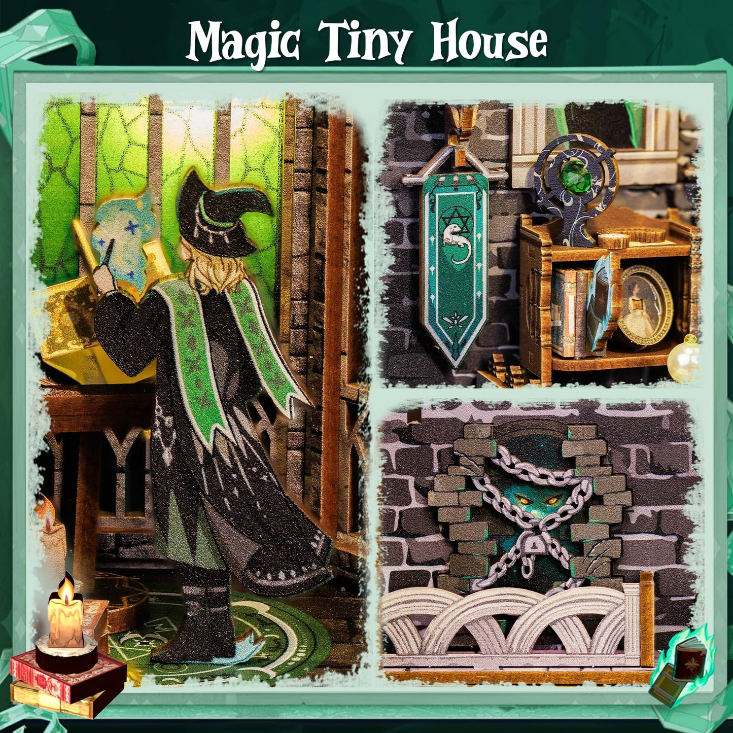 CUTEBEE Book Nook Kit - DIY Miniature House for Adults, 3D Wooden Puzzle (Darkness Common Room)