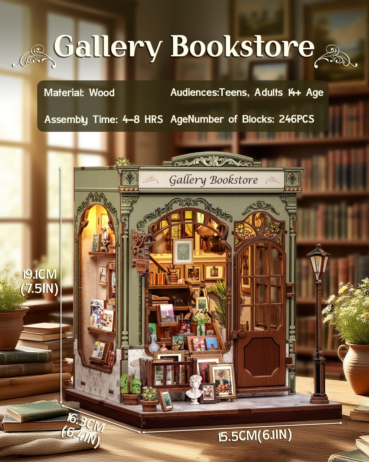 CUTEBEE Book Nook Kit – DIY Miniature House with LED, 3D Puzzle & Bookend