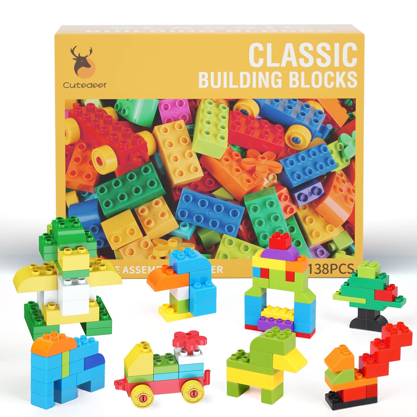 Cutedeer 138 Piece Building Blocks for Kids – Classic Large Bricks Set, Gift Box, Compatible with All Major Brands