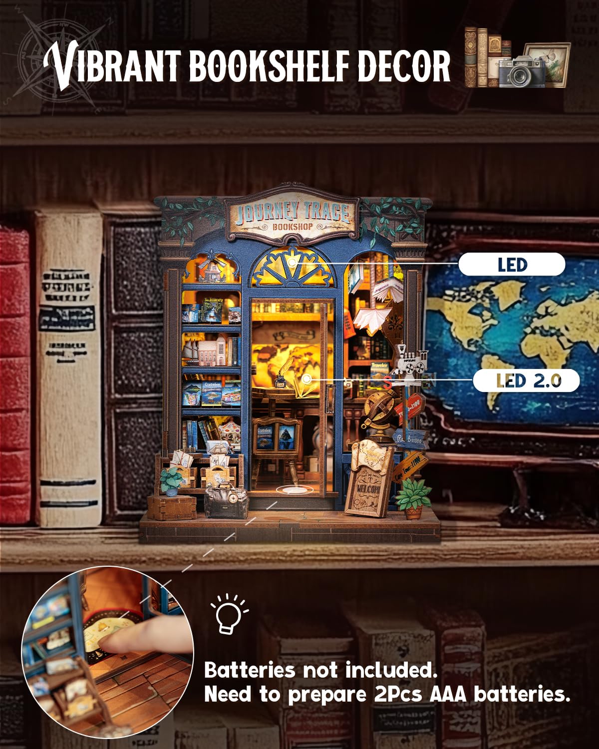 Cutefun Book Nook Kit – DIY Miniature Dollhouse with LED Light | Journey Trace Bookshop