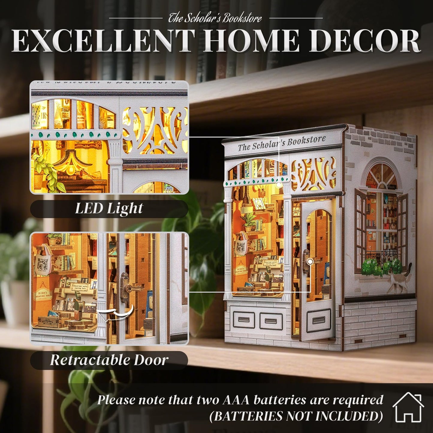 Cutefun Book Nook Kit – DIY Miniature Library Dollhouse with LED Light