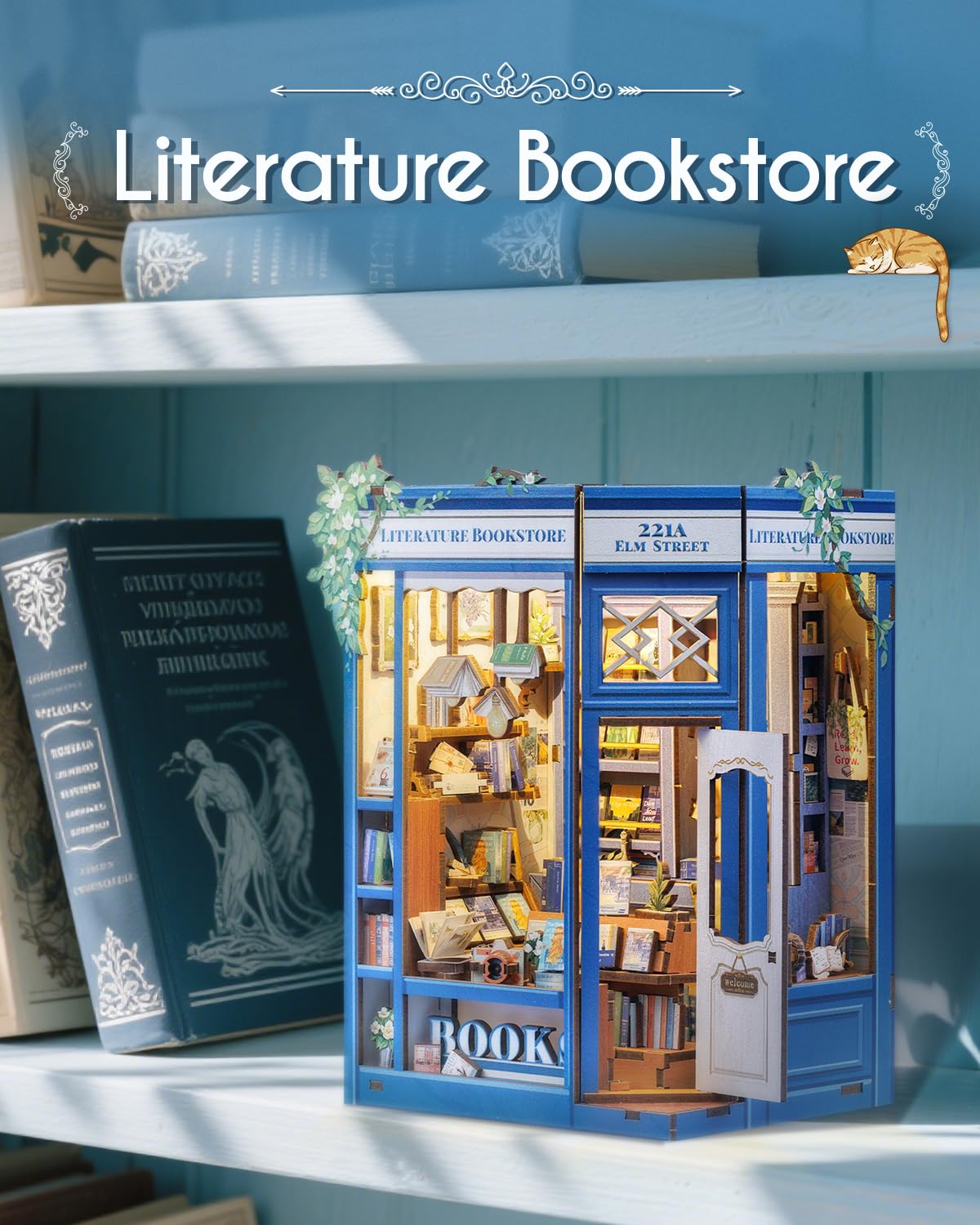 Cutefun Book Nook Kit – DIY Miniature Library with LED Bookshelf