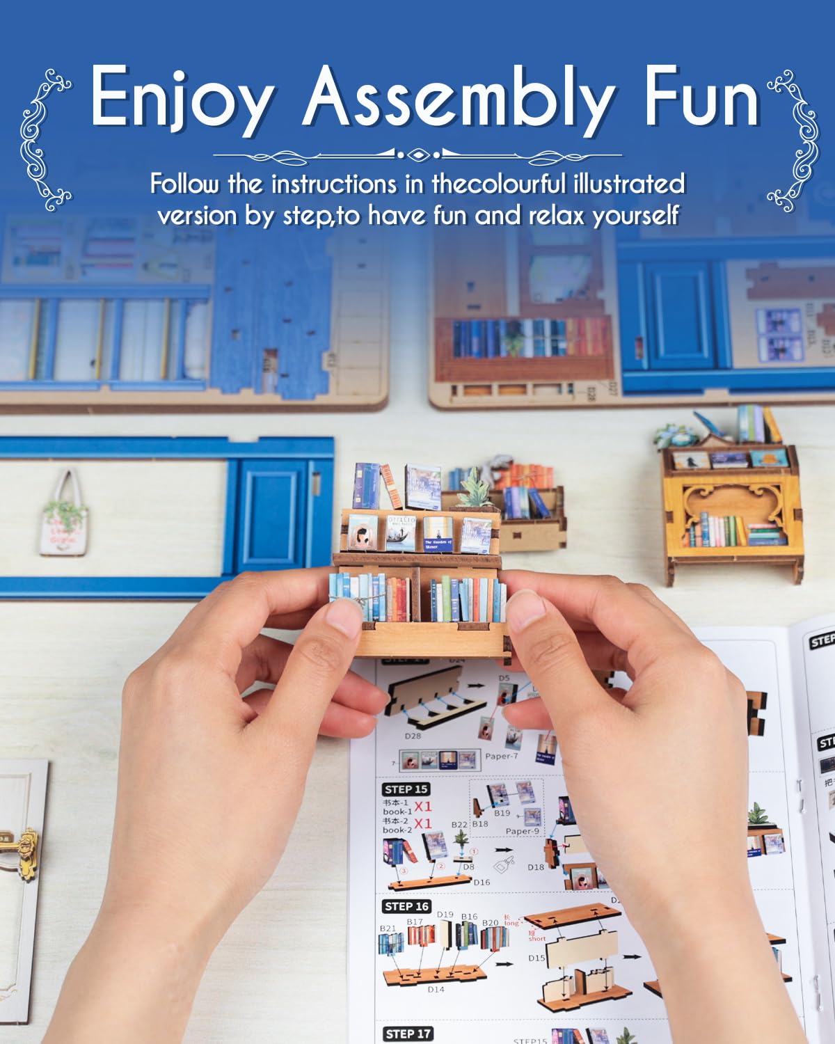 Cutefun Book Nook Kit – DIY Miniature Library with LED Bookshelf