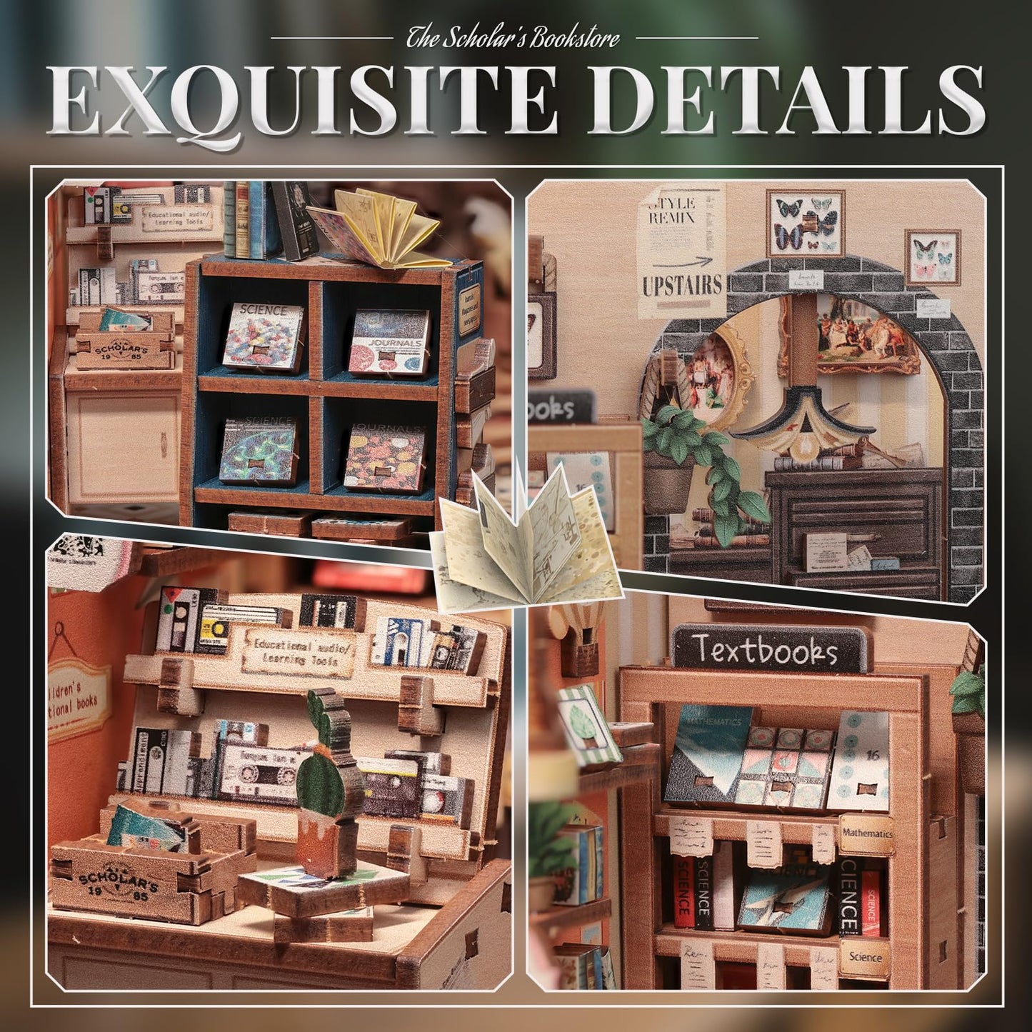 Cutefun Book Nook Kit – DIY Miniature Library Dollhouse with LED Light
