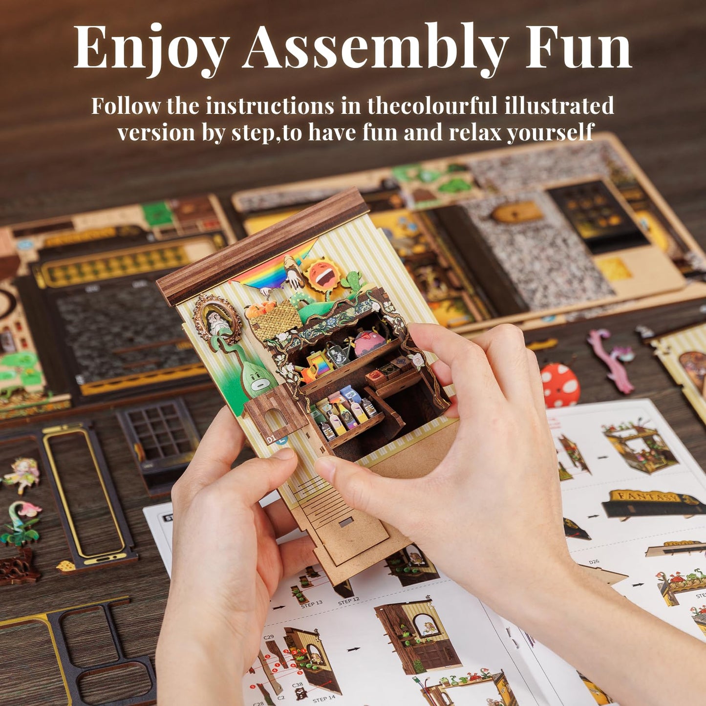 Cutefun Book Nook Kit — DIY Wooden Miniature House for Bookshelf Decor