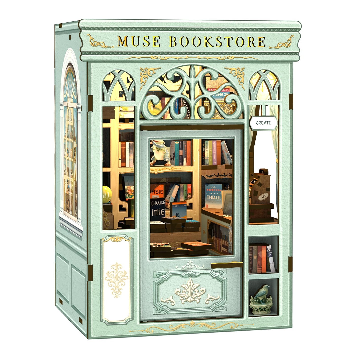 Cutefun Book Nook Kit – DIY 3D Miniature Dollhouse with LED Light (Muse Bookstore)