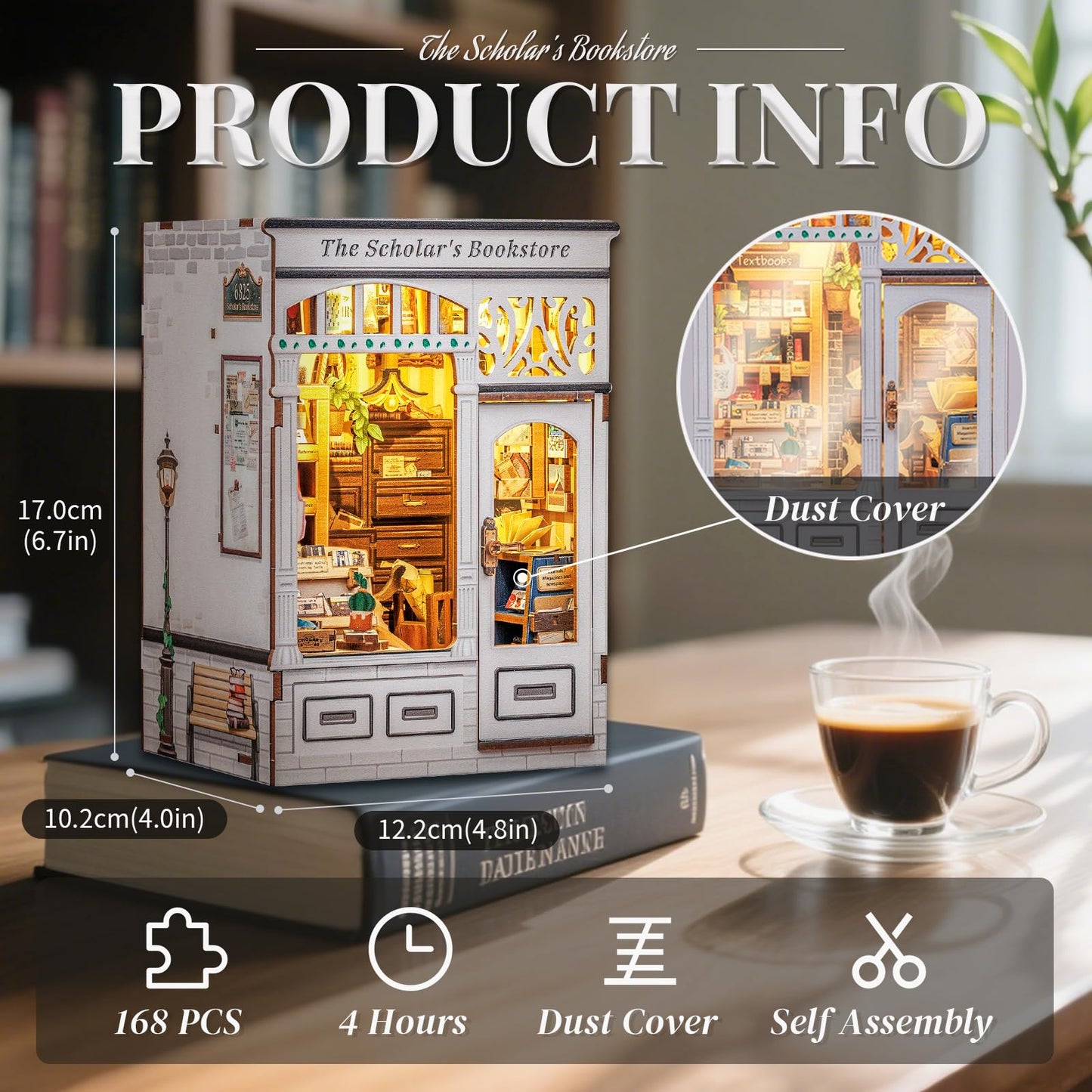 Cutefun Book Nook Kit – DIY Miniature Library Dollhouse with LED Light