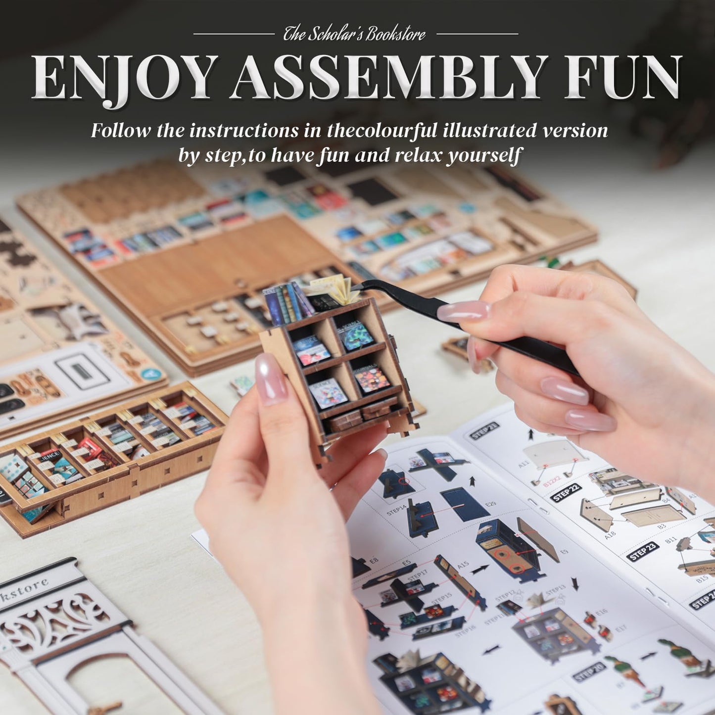 Cutefun Book Nook Kit – DIY Miniature Library Dollhouse with LED Light