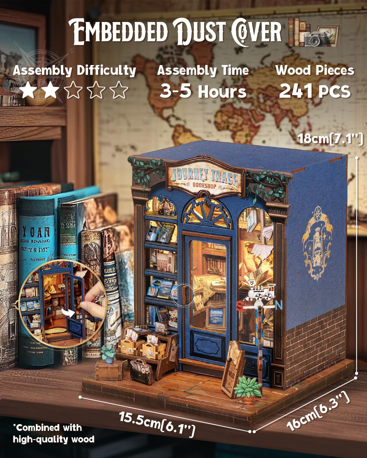 Cutefun Book Nook Kit – DIY Miniature Dollhouse with LED Light | Journey Trace Bookshop