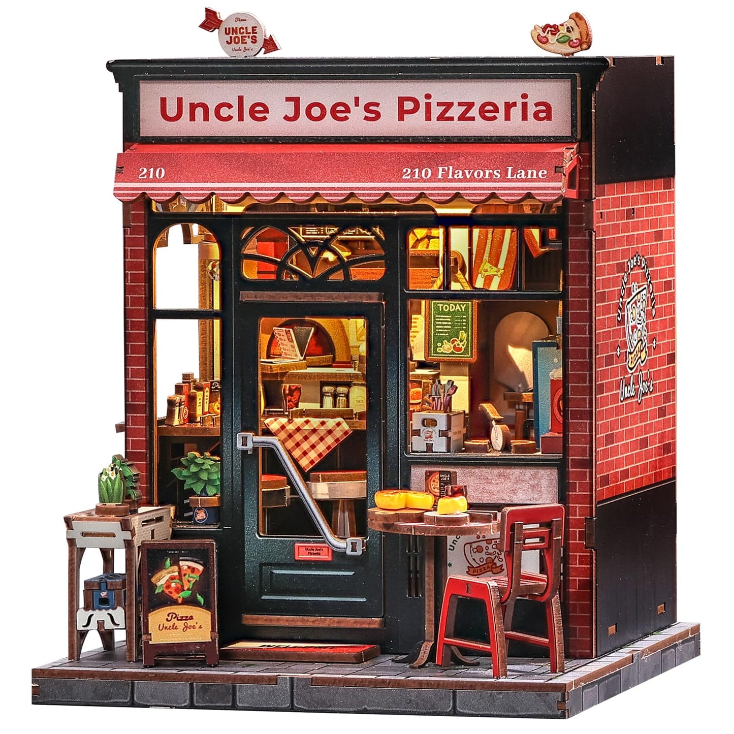 Cutefun Book Nook Kit – DIY Miniature Uncle Joe's Pizzeria with LED Bookshelf Insert