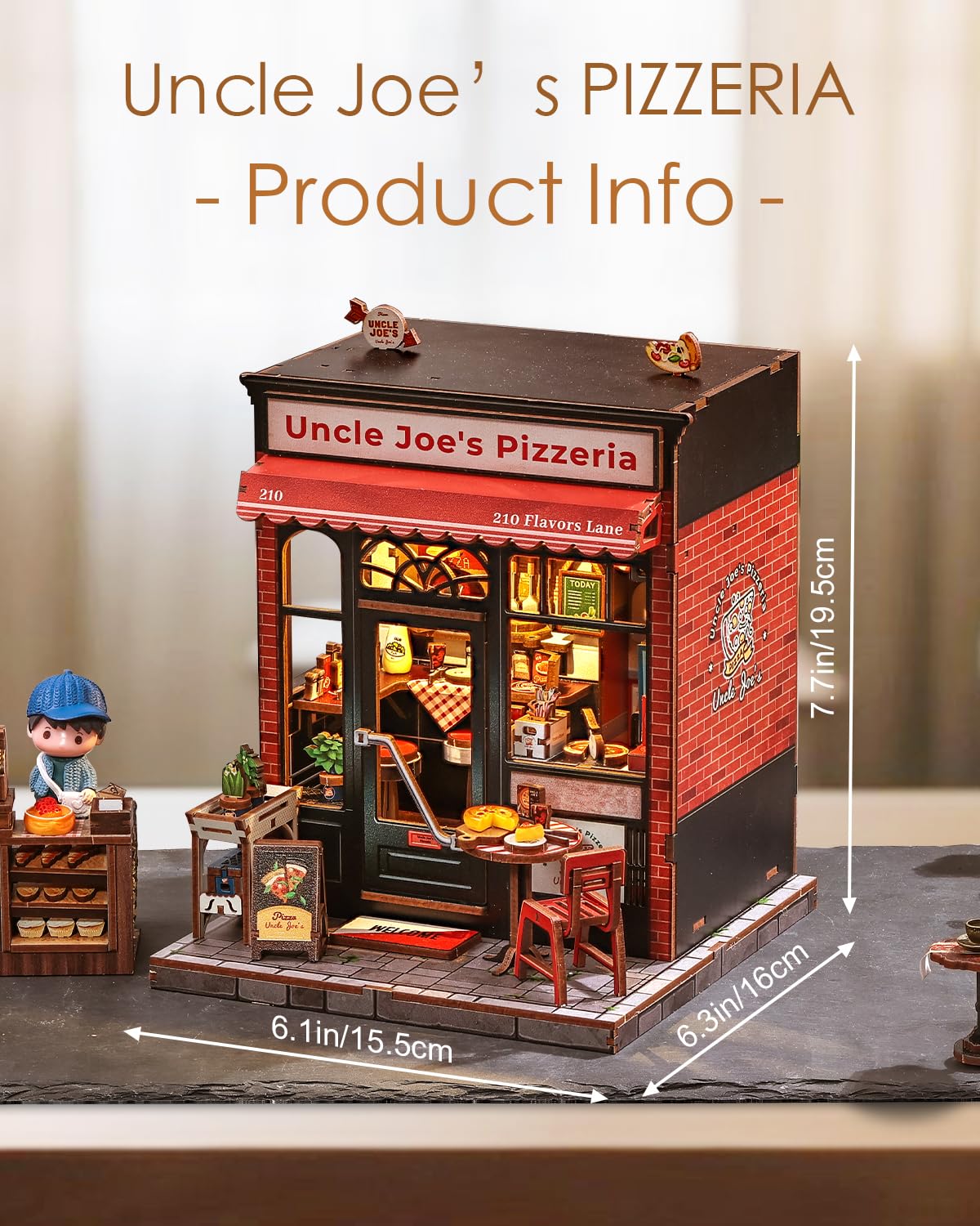 Cutefun Book Nook Kit – DIY Miniature Uncle Joe's Pizzeria with LED Bookshelf Insert