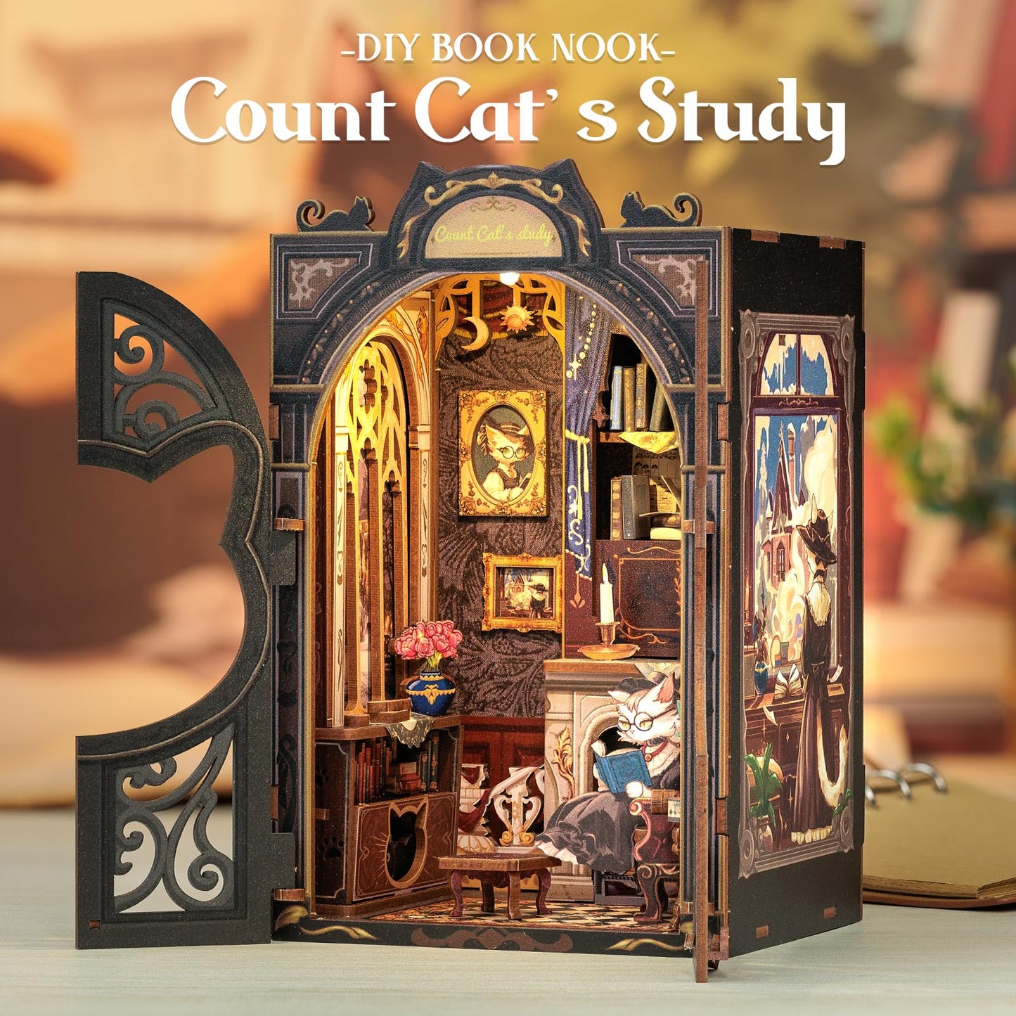 Cutefun Book Nook Kit – DIY Miniature Dollhouse (Count Cat's Study) – Ideal Gift