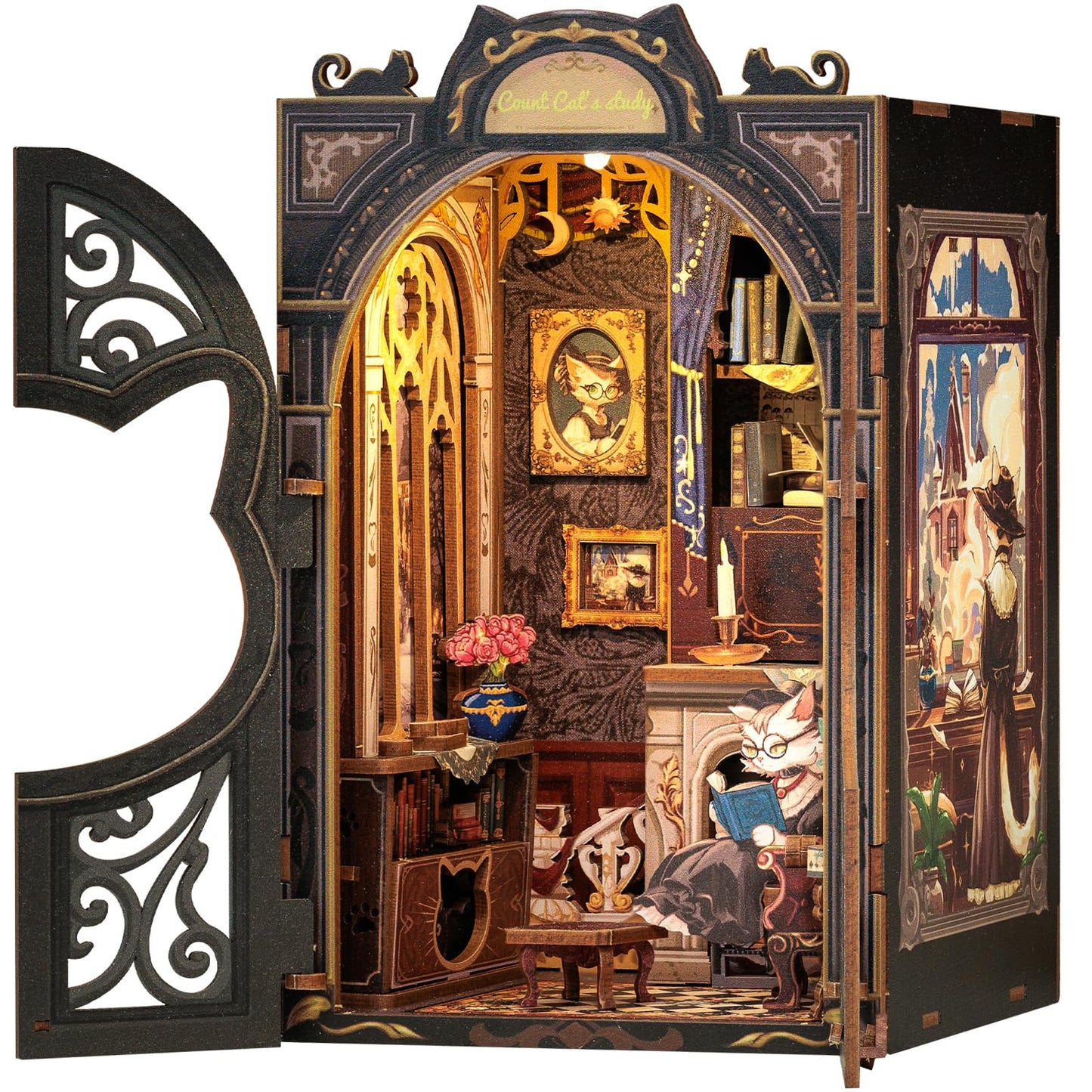 Cutefun Book Nook Kit – DIY Miniature Dollhouse (Count Cat's Study) – Ideal Gift