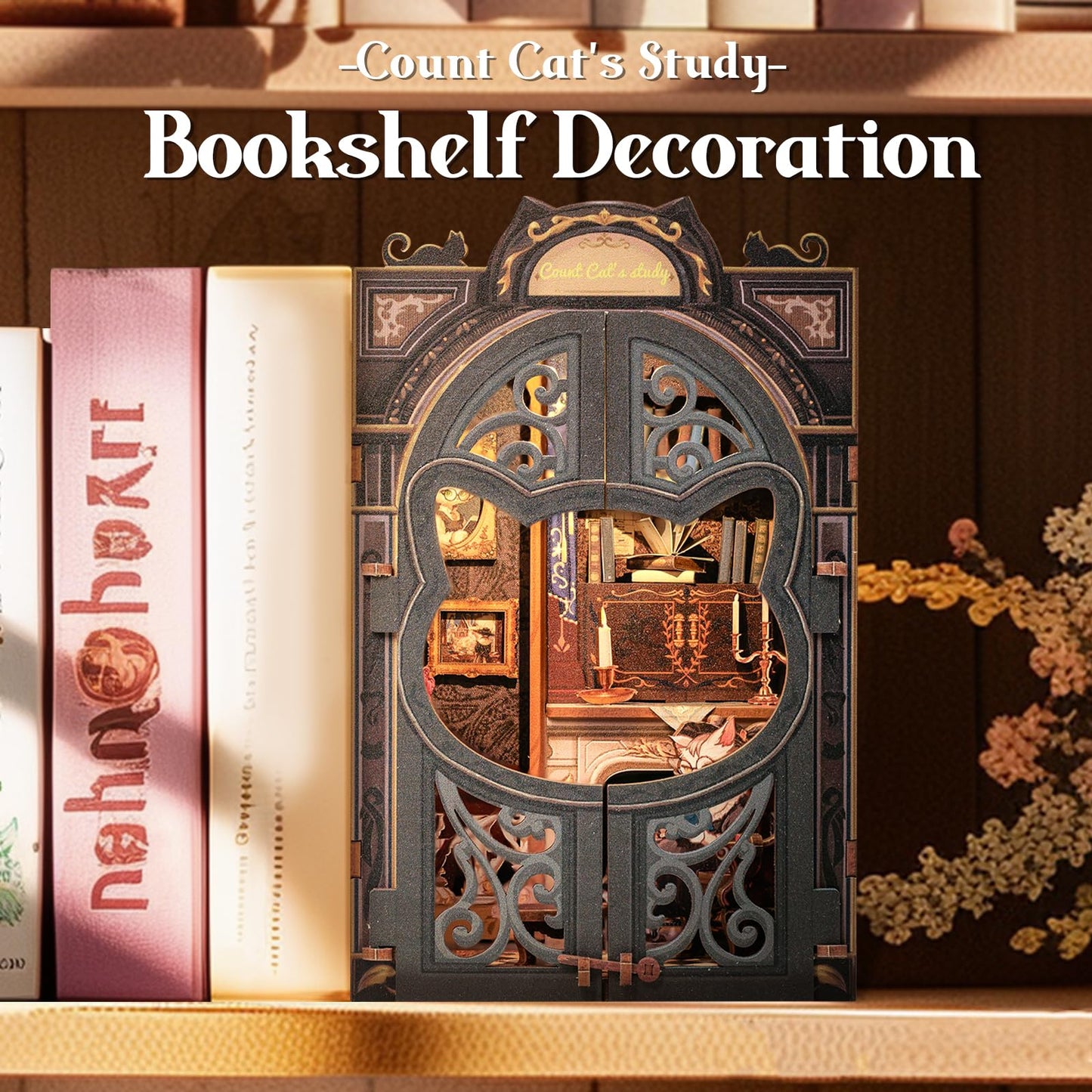Cutefun Book Nook Kit – DIY Miniature Dollhouse (Count Cat's Study) – Ideal Gift