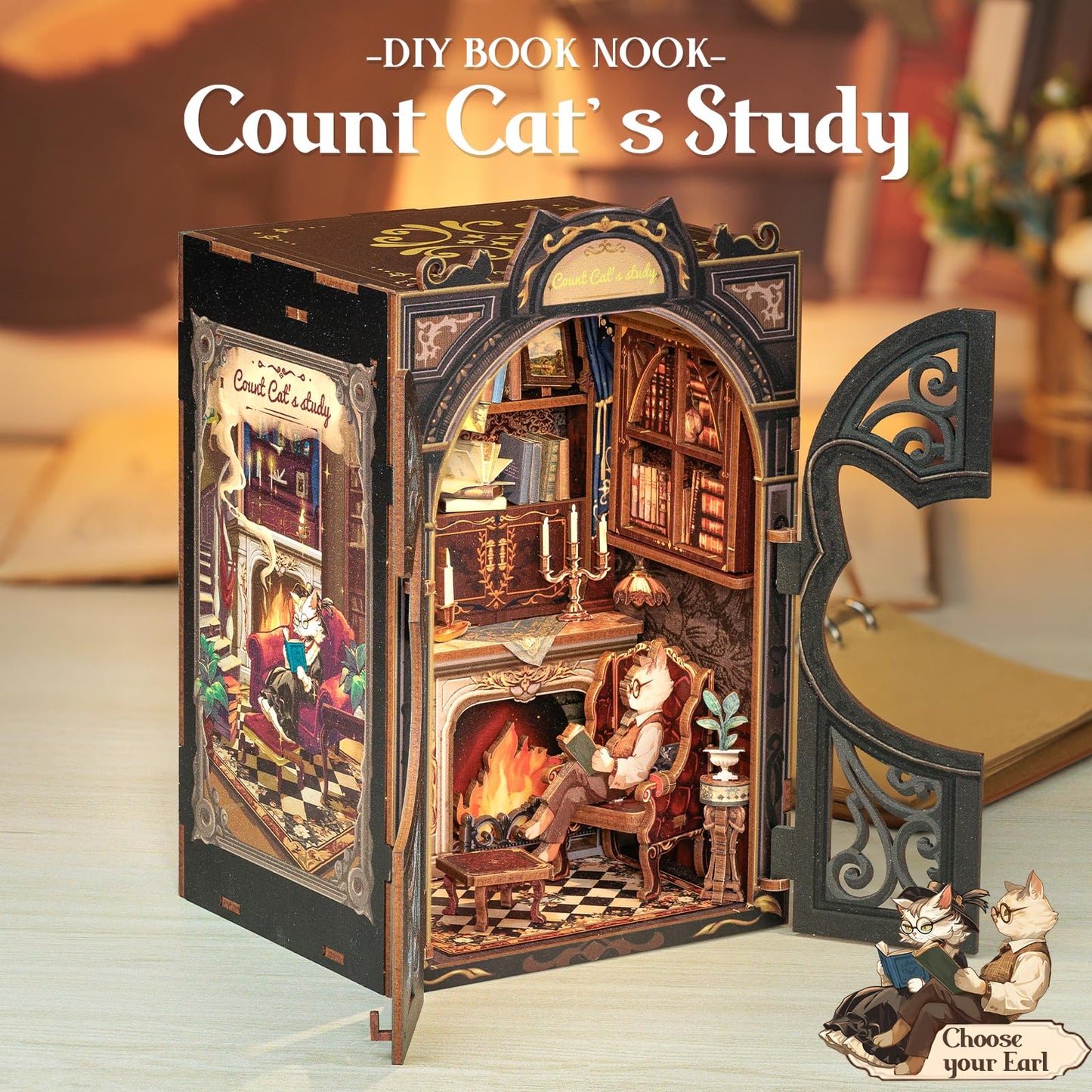 Cutefun Book Nook Kit – DIY Miniature Dollhouse (Count Cat's Study) – Ideal Gift