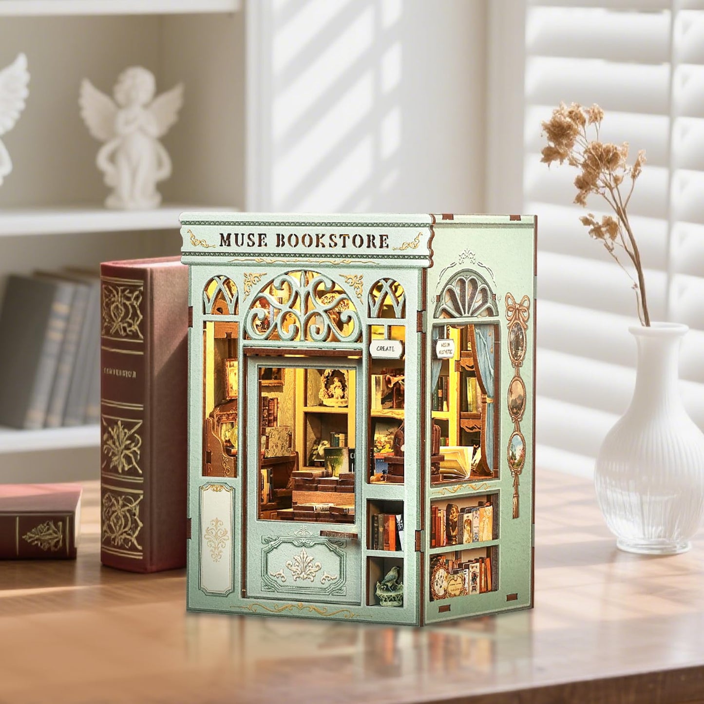 Cutefun Book Nook Kit – DIY 3D Miniature Dollhouse with LED Light (Muse Bookstore)