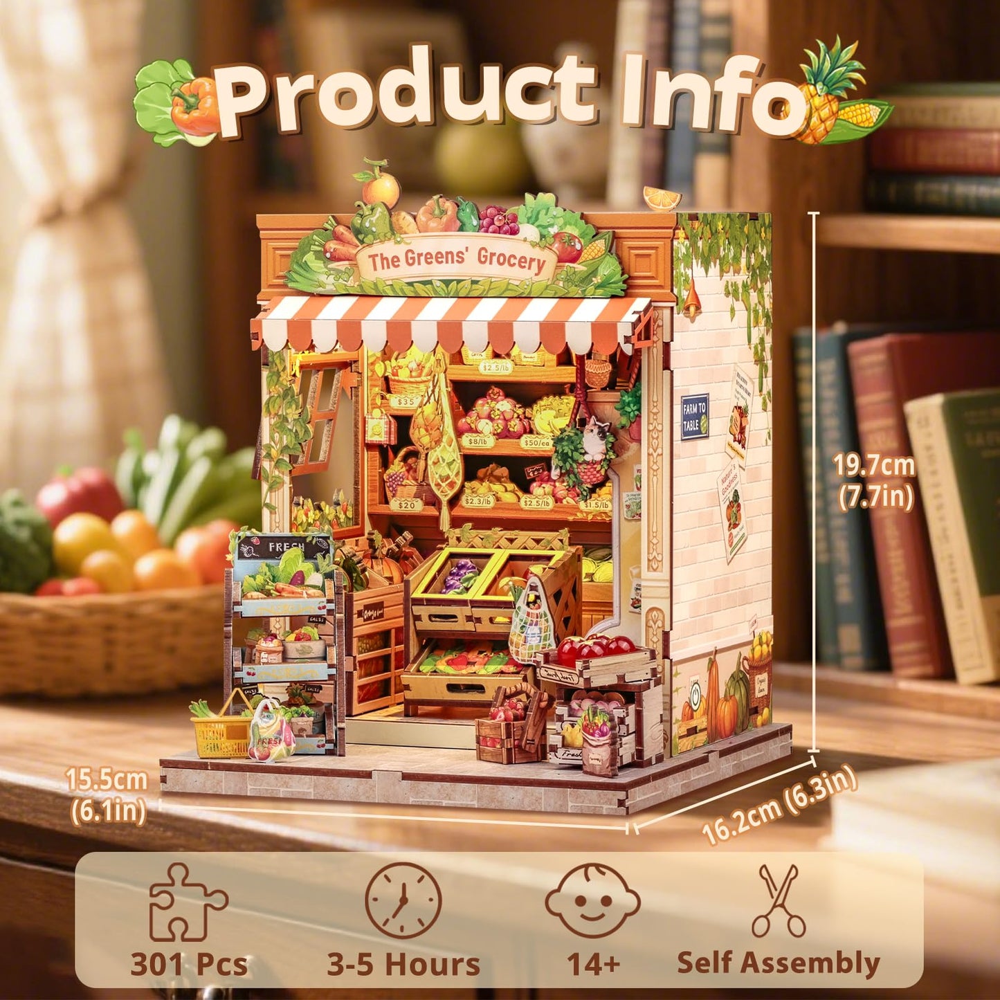 Cutefun Book Nook Kit - DIY Miniature Dollhouse with LED Bookshelf Insert | The Greens' Grocery