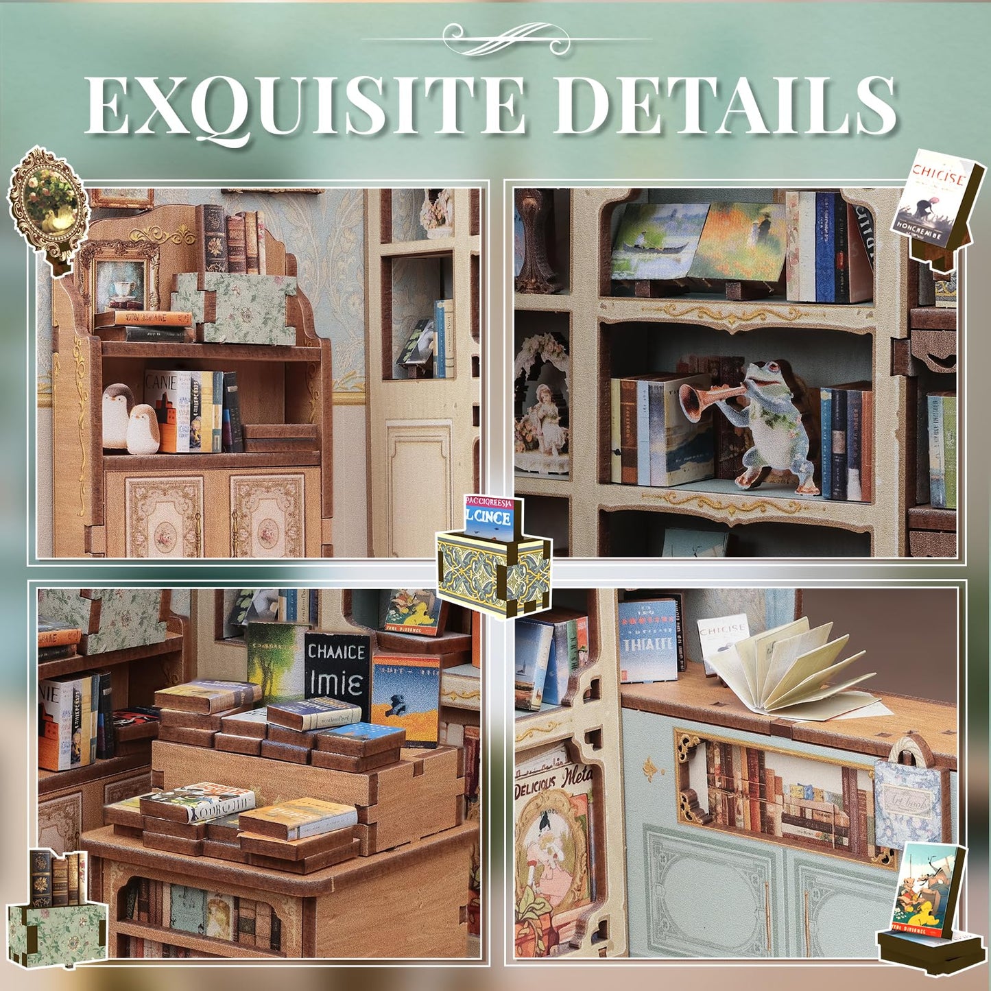 Cutefun Book Nook Kit – DIY 3D Miniature Dollhouse with LED Light (Muse Bookstore)