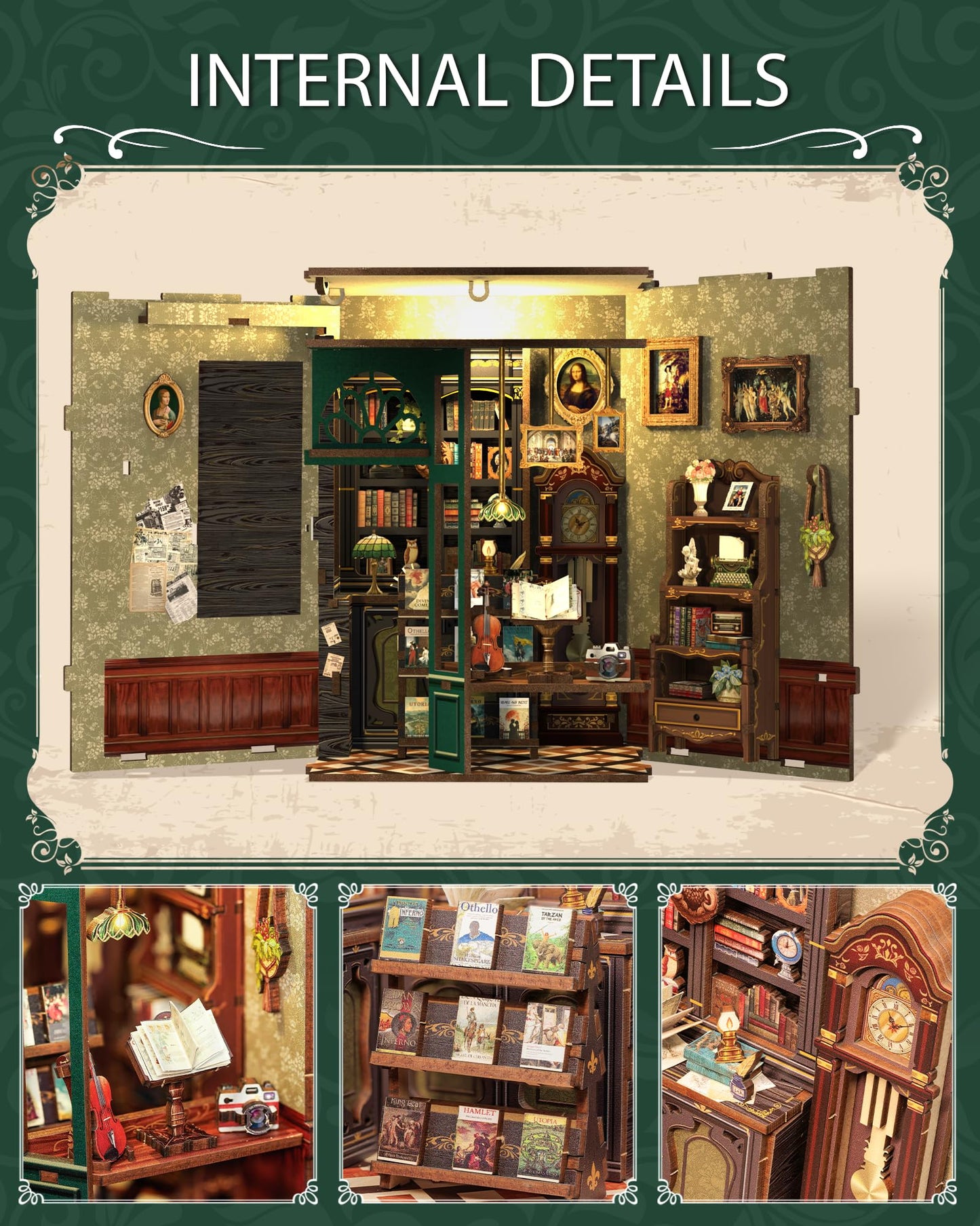 Cutefun Book Nook Kit - Owl Bookstore 3D Wooden Puzzle for Adults & Beginners | DIY Tiny House Decor