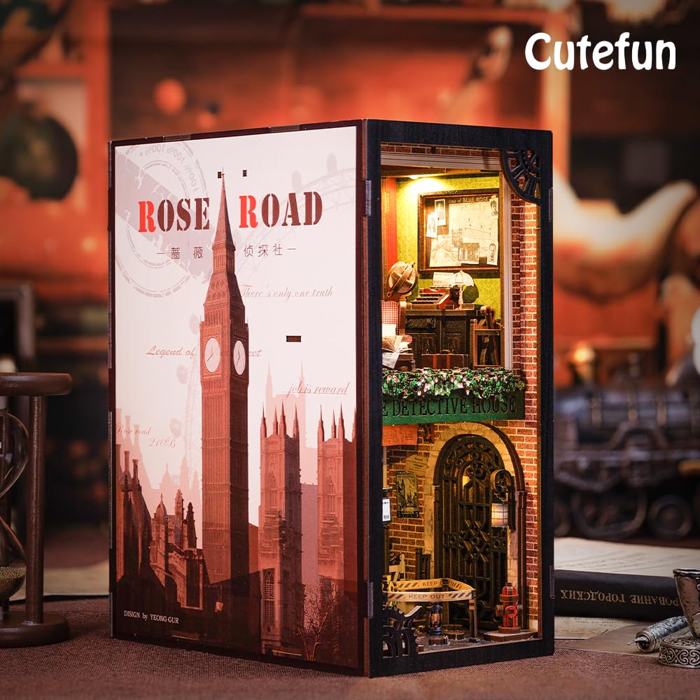 Cutefun Book Nook Kit – Rose Detective Agency DIY Miniature Dollhouse with LED Light