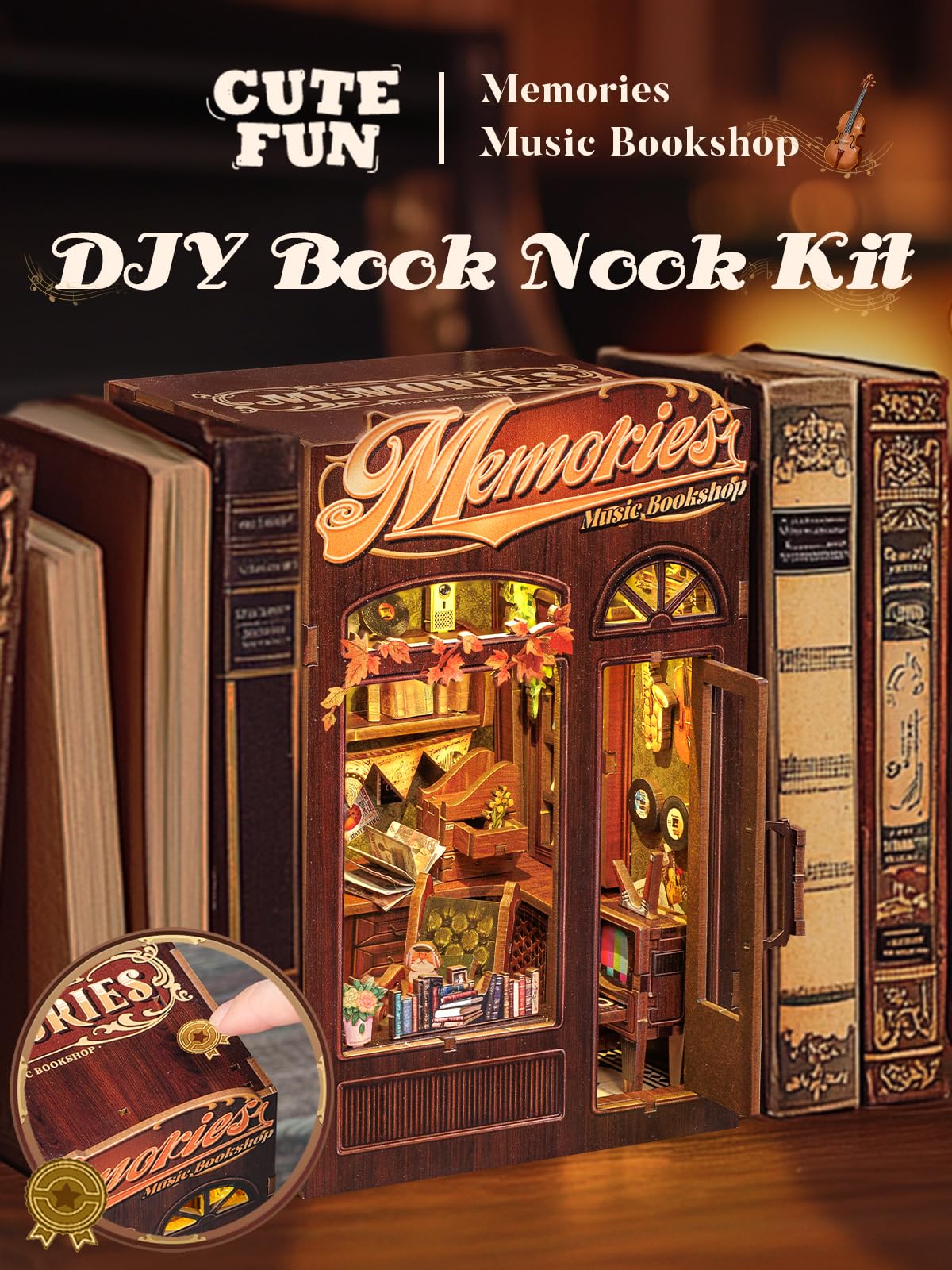 Cutefun Book Nook Kit - DIY Miniature House for Bookshelves and Book Lovers